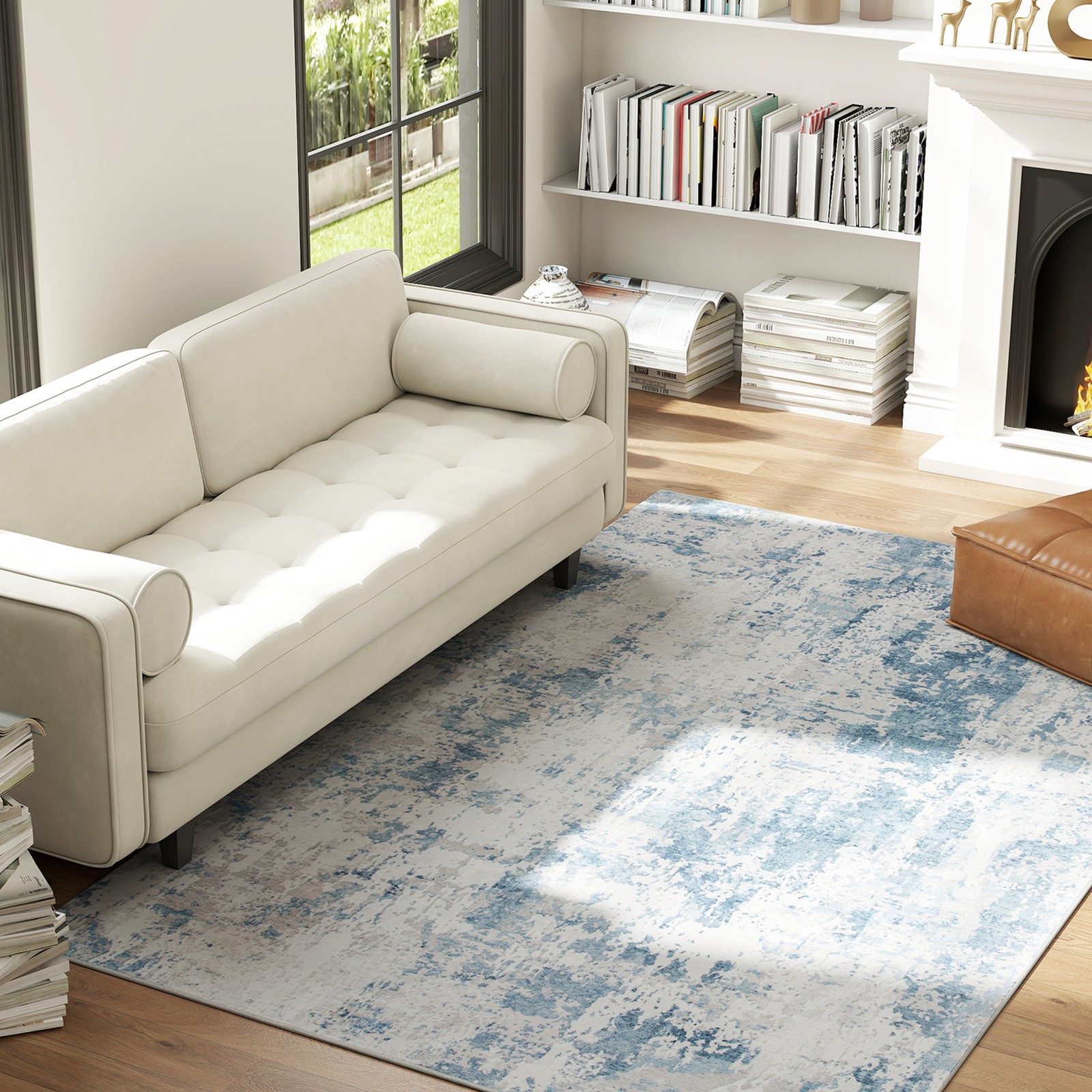 HOMCOM Area Rug 5×7, Non-Slip Machine Washable Rug for Living Room, Blue