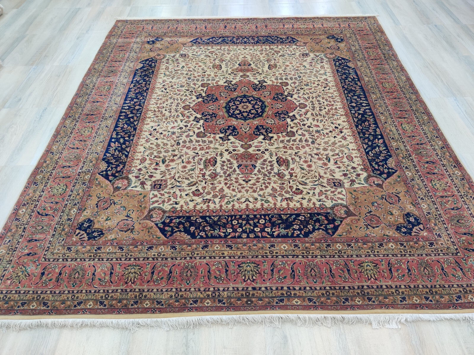 250×300 cm Wool Traditional Handmade Area Rugs Medallion Beige Rust Knotted Rugs