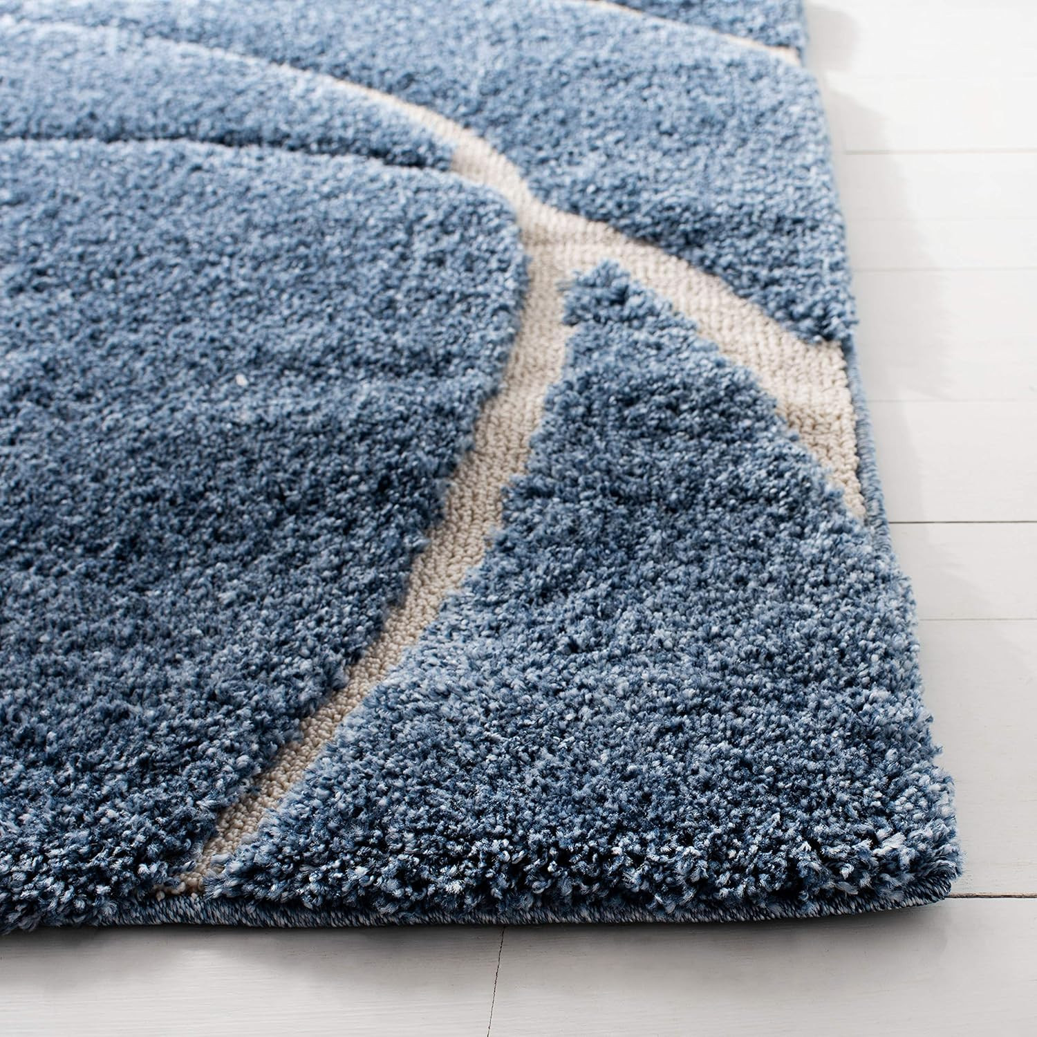 Florida Shag Runner Rug 2’3″ x 11′ Light Blue & Cream, Non-Shedding, Easy Care