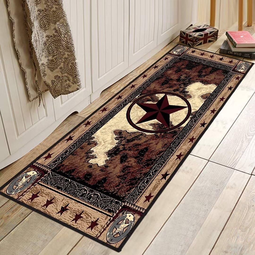 Western Rugs for Bedroom Runner Rug 2×6,Texas Star 2×6 ft, Brown