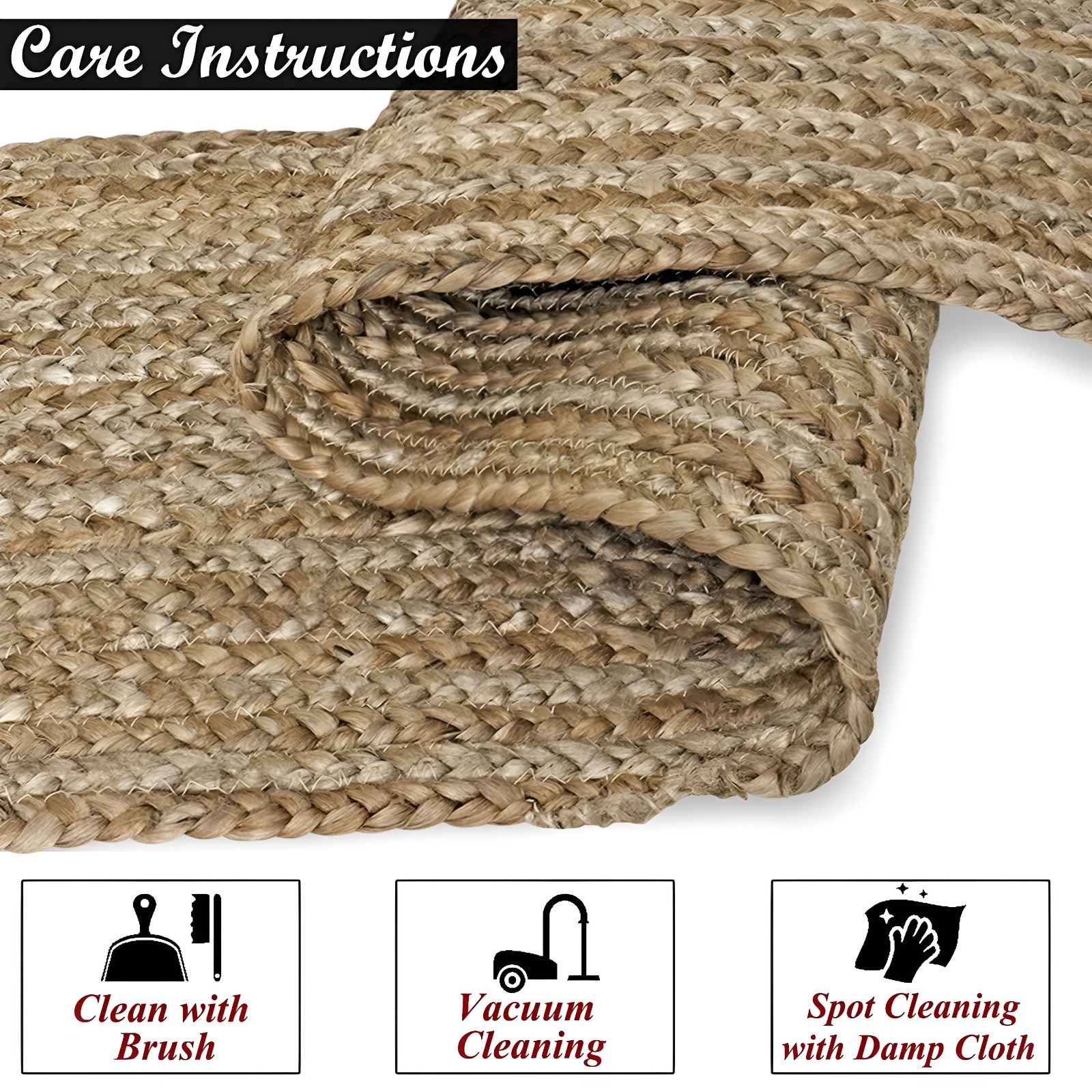 Natural Handwoven Jute Braided Oval Runner Rug Farmhouse Hallway Entryway Carpet