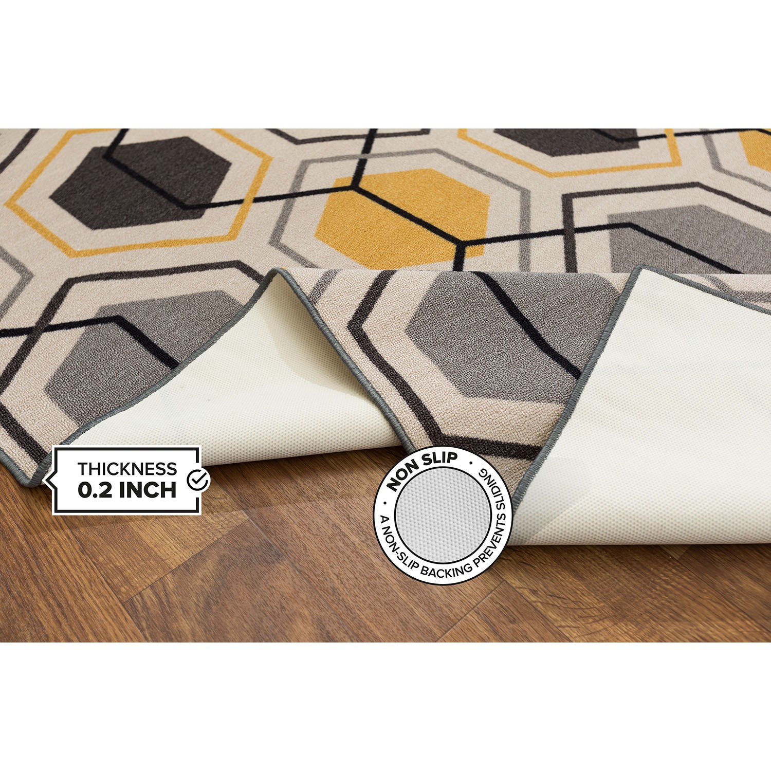 Rugshop Area Rug Contemporary Geometric Stripe Non-Slip Rugs Yellow Rugs 5×7 Rug
