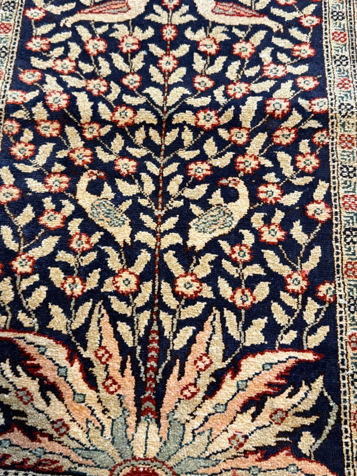 Vintage 100% Silk Turkish Rug Kayseri Tree of Life Rug-34″ x 19 1/4″-Handmade