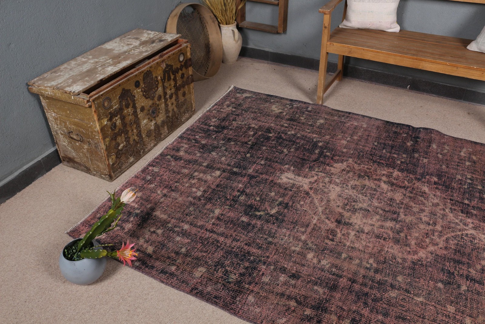 5,3×8,2 ft Rug, Turkish Vintage Large Rug, Red Wool Rug