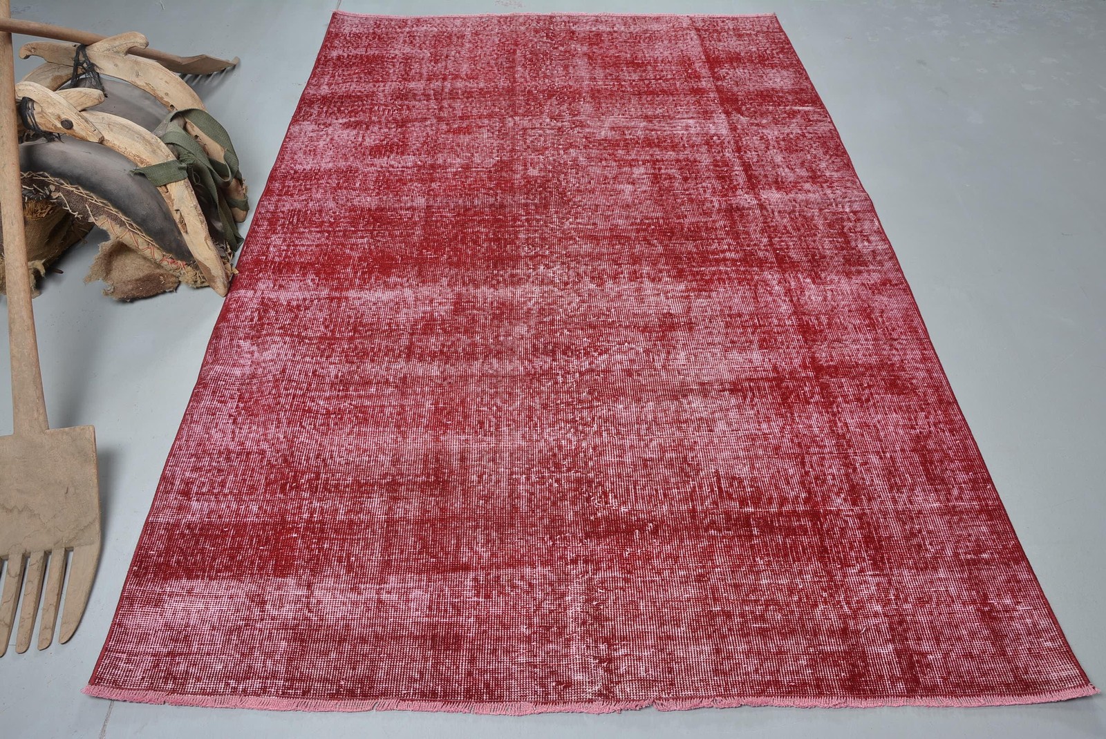 Vintage Turkish Rug 5,2×8 ft, Red Check Rug