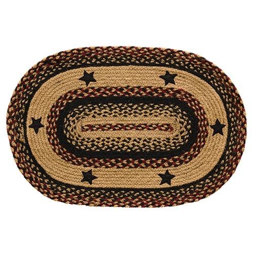 Country Primitive Style Blackberry Star Braided Jute Rug 3′ X 5’~Home Decor