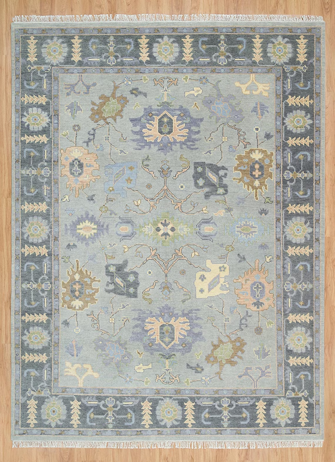 loomBloom Wool Muted Turkish Oushak Hand Knotted Area Rug Slate 8′ x 10′