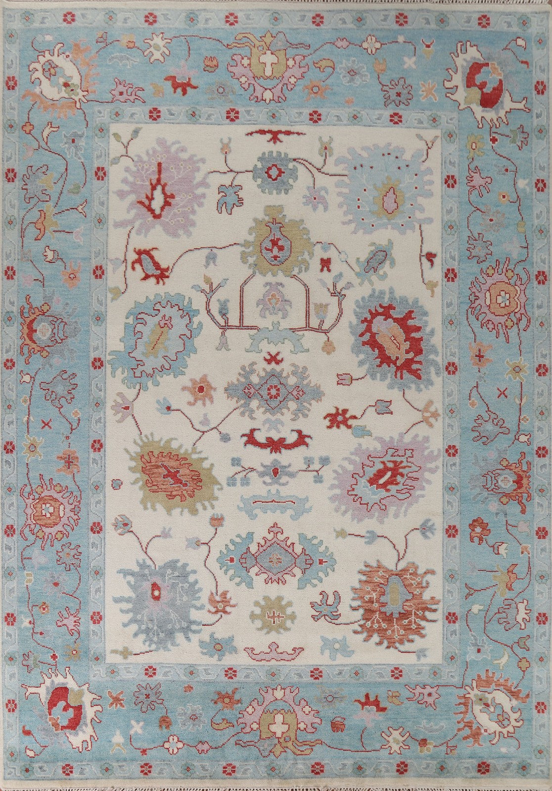 Ivory Oushak Oriental Area Rug 9×12 Handmade Wool Floral Pattern for Living Room