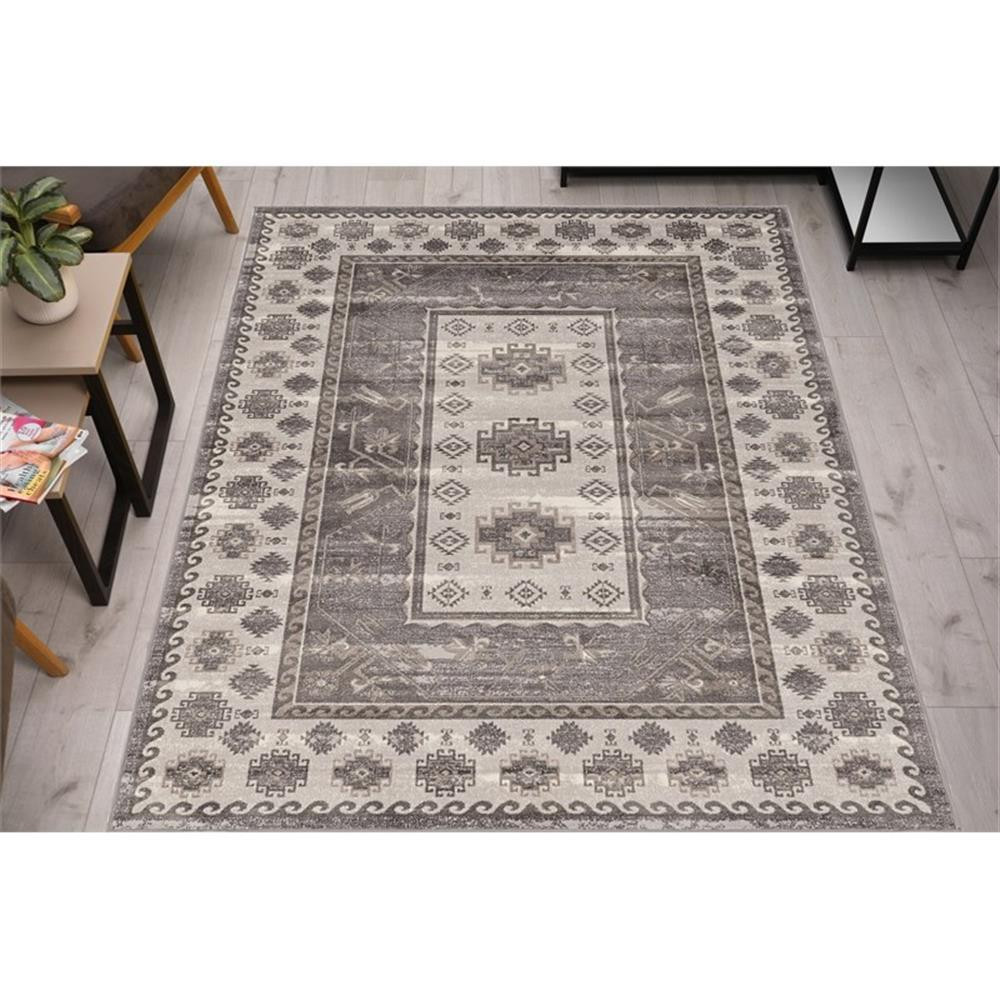 Linon Vintage Buharra Power Loomed Microfiber Polyester 5’x7’6″ Rug in Gray