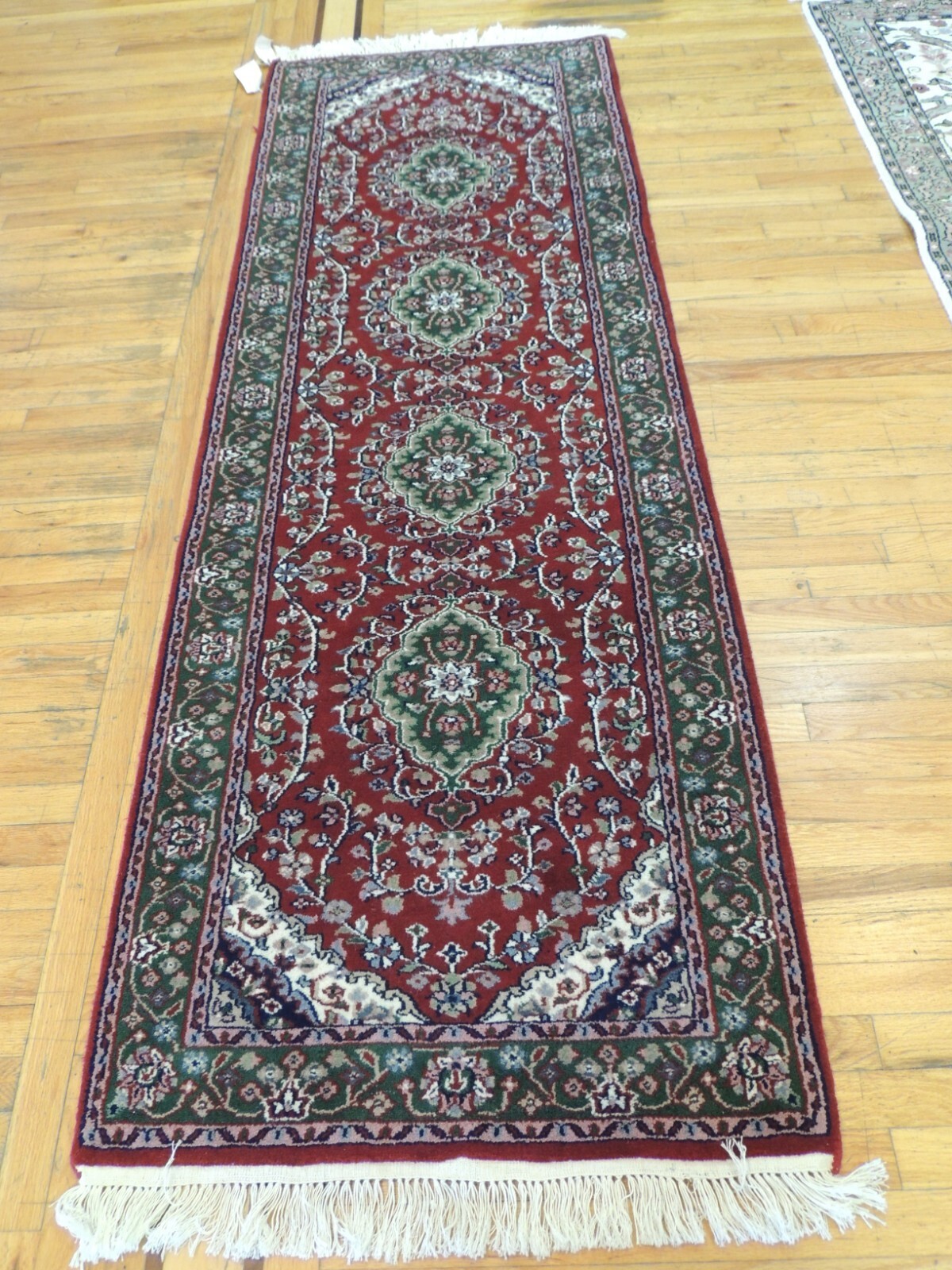 3×8 2×8 RUNNER Rug wool Hand knotted Red Green Blue/Gray Purple Stunning!