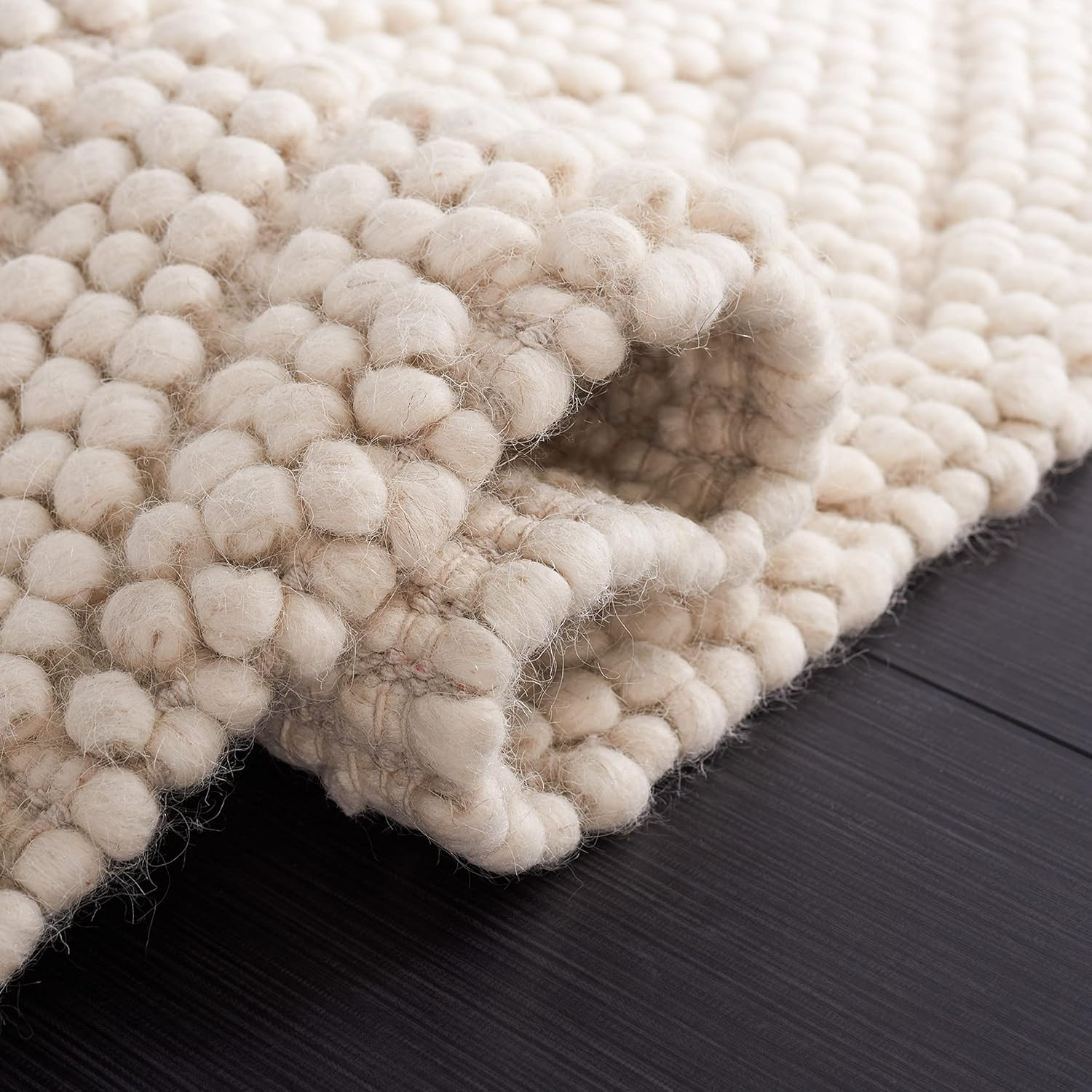 Handmade Moroccan Boho Accent Rug 3′ X 5′ – Ivory Wool for High Traffic Areas