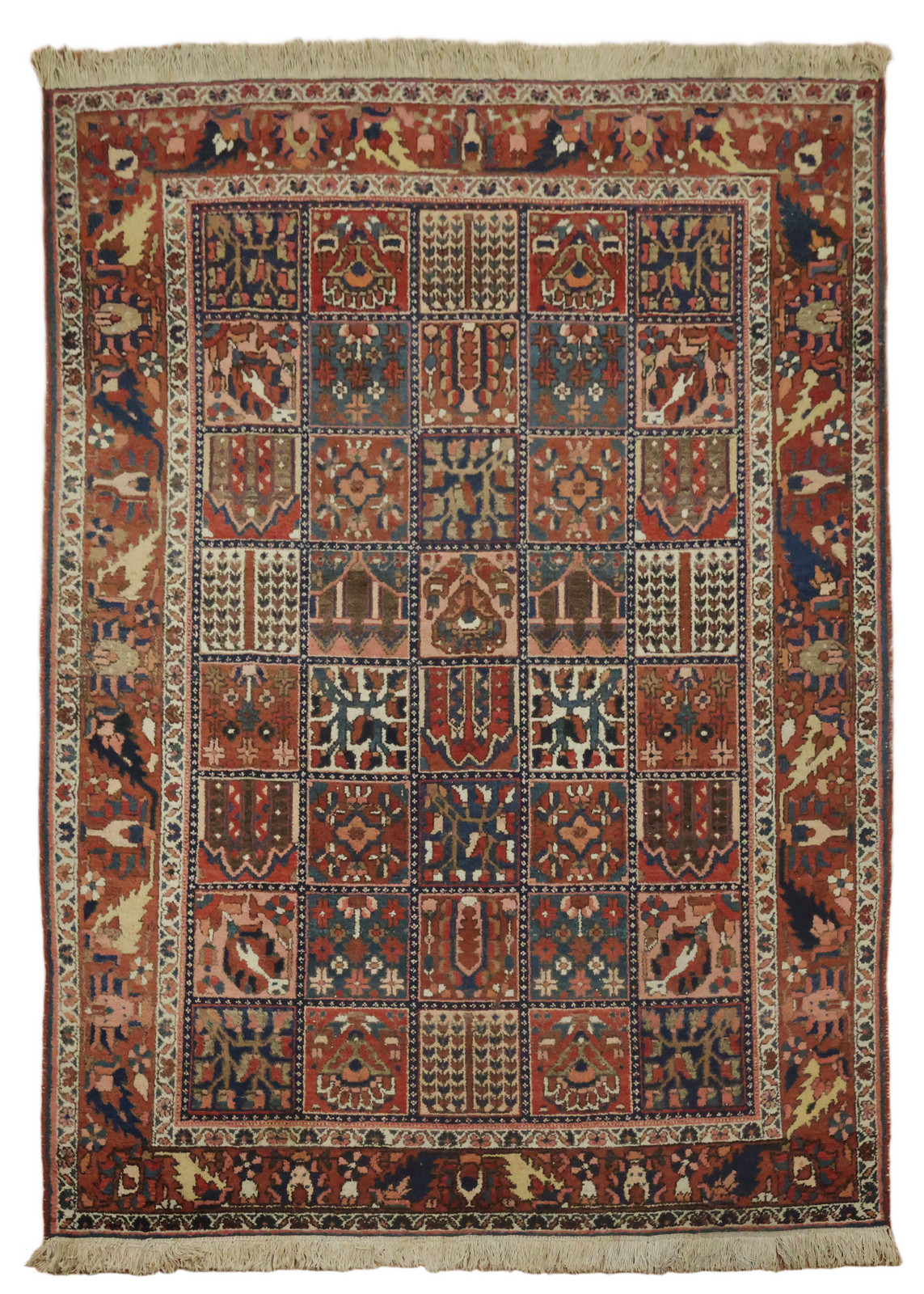 Vintage 7×10 Garden Design All-Over Geometric Multicolor Wool Area Rug