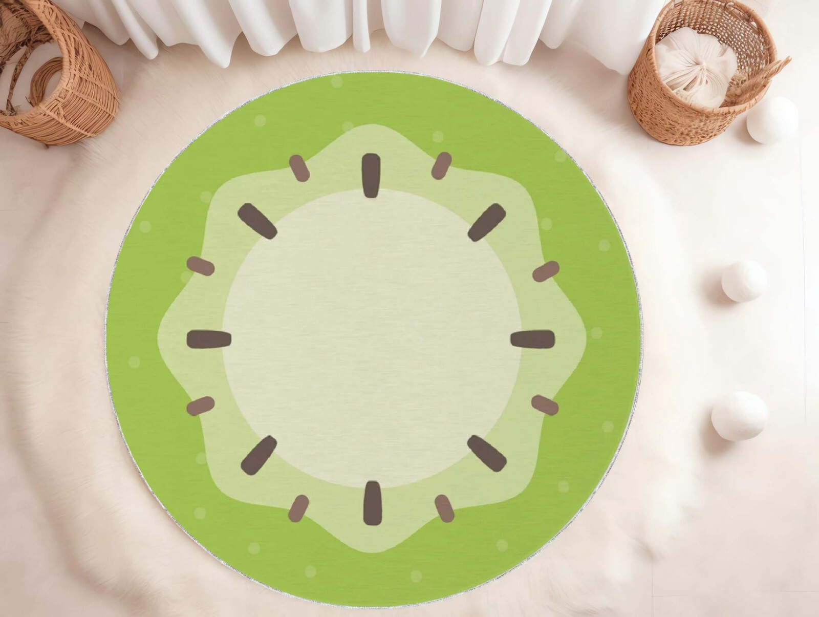 Kiwi Rug, Fruit Rug, Kiwi Round Rug, Kiwi Circle Rug, Circle Rug, Round Rug