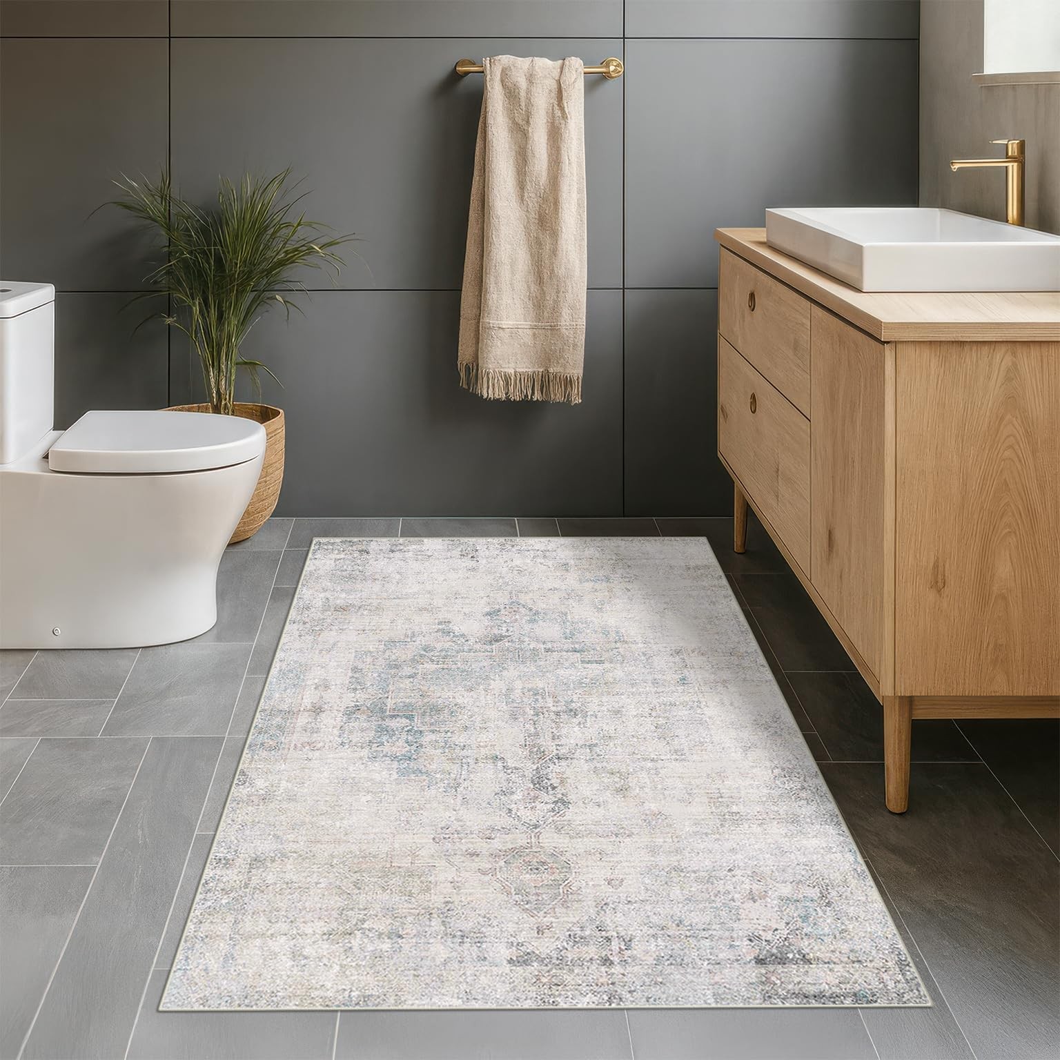 Washable Light Blue Rugs for Entryway Indoor – 3×5 Throw Rug for Large Kitche…