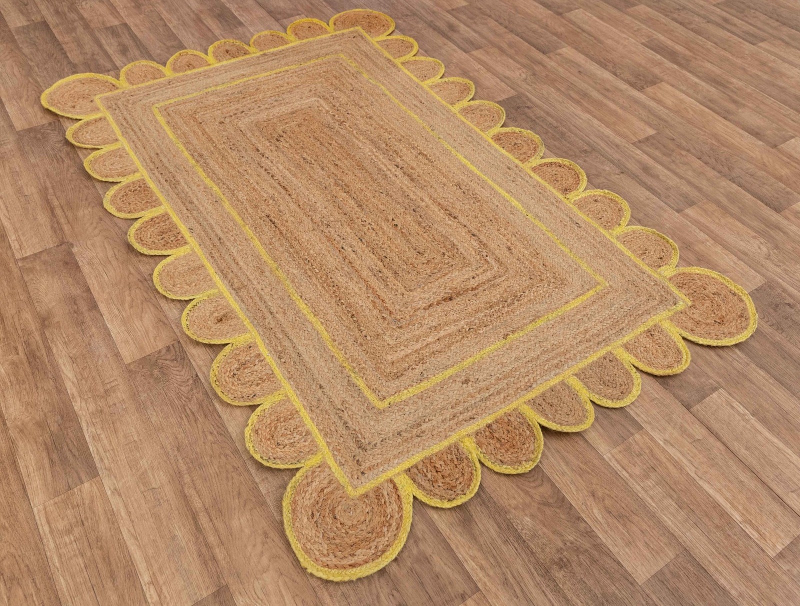 Scalloped Jute Rug 100% Natural Braided Rustic Look Area Modern Carpet Mat Rug