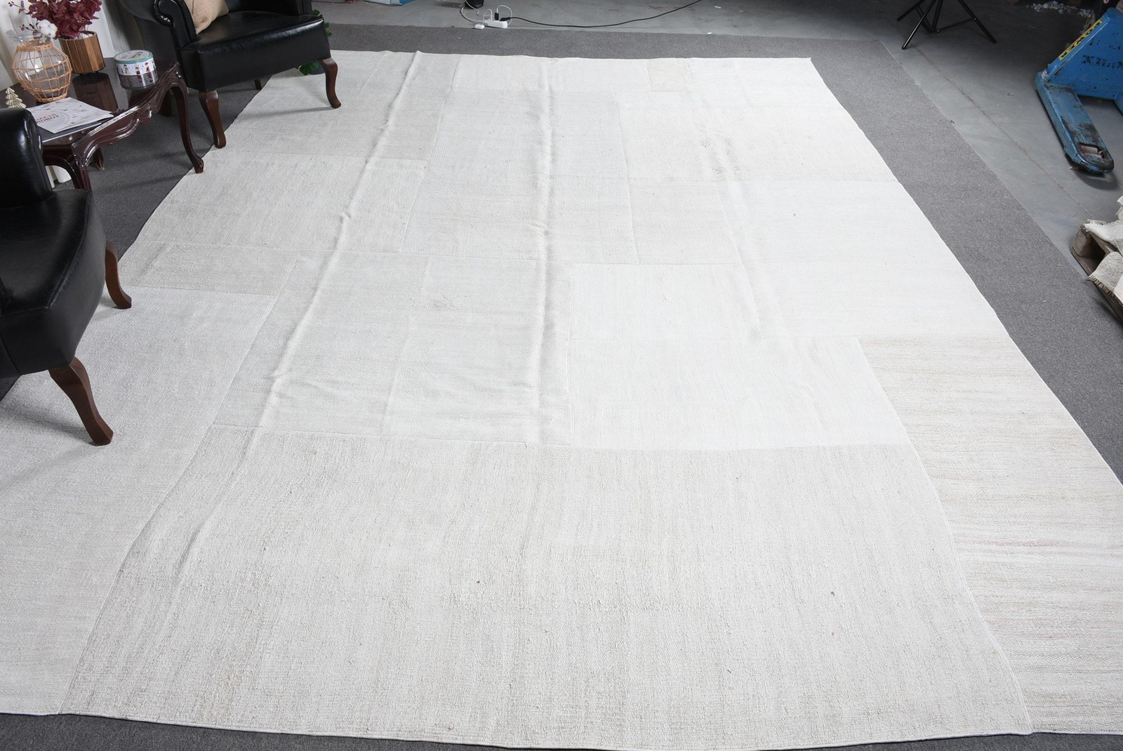 9,96×13,96 ft Kilim Turkish Rug, White Floral Vintage Rug Wool