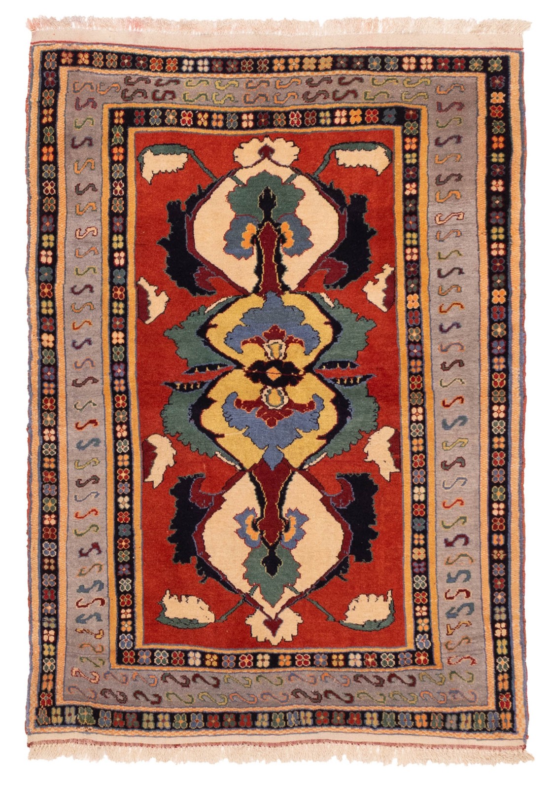 Vintage Traditional Hand-Knotted Area Rug 3’5″ x 4’9″ Oriental Wool Carpet