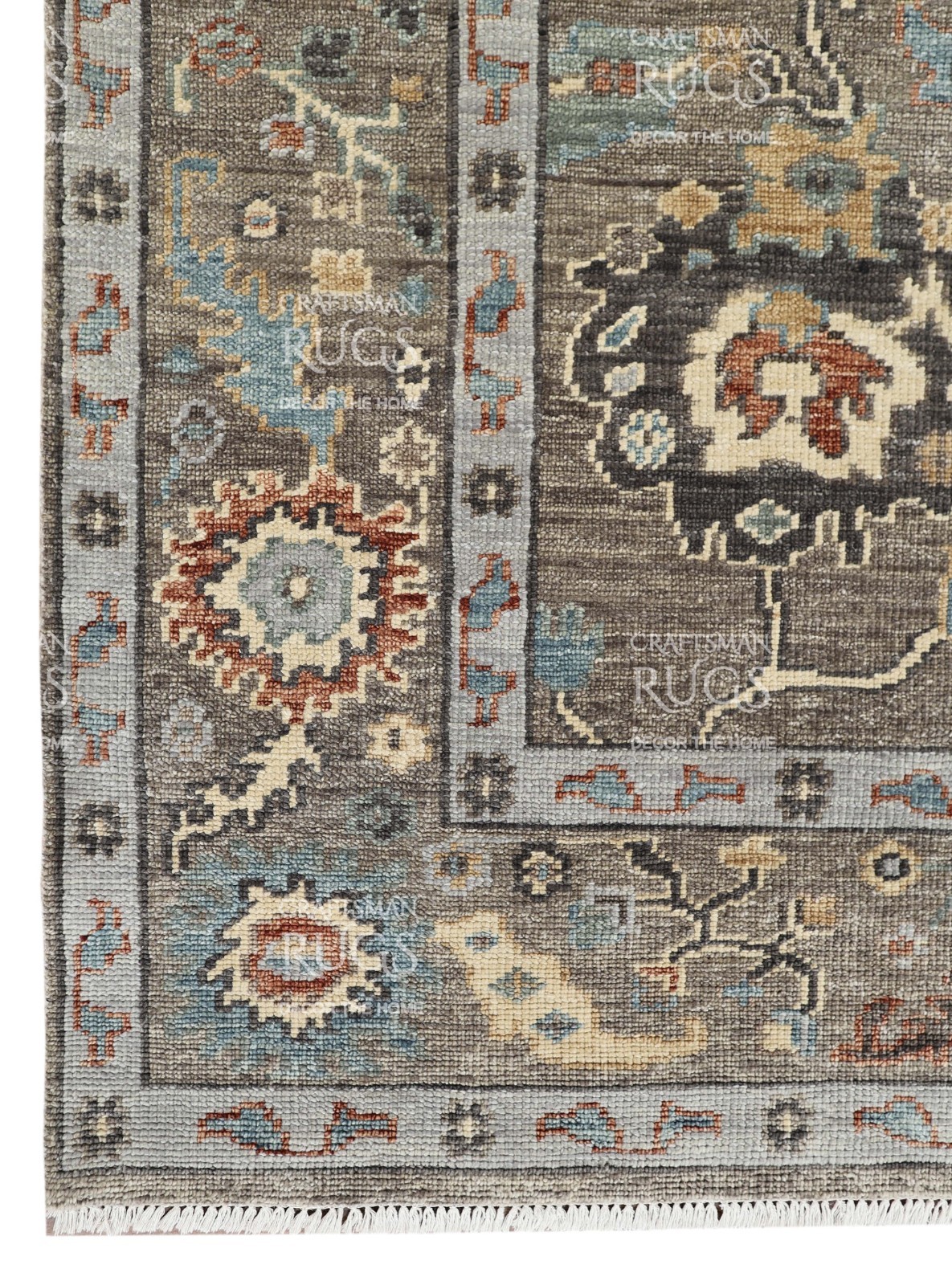Handknotted Brown Floral Geometric Rug 8×10 ft