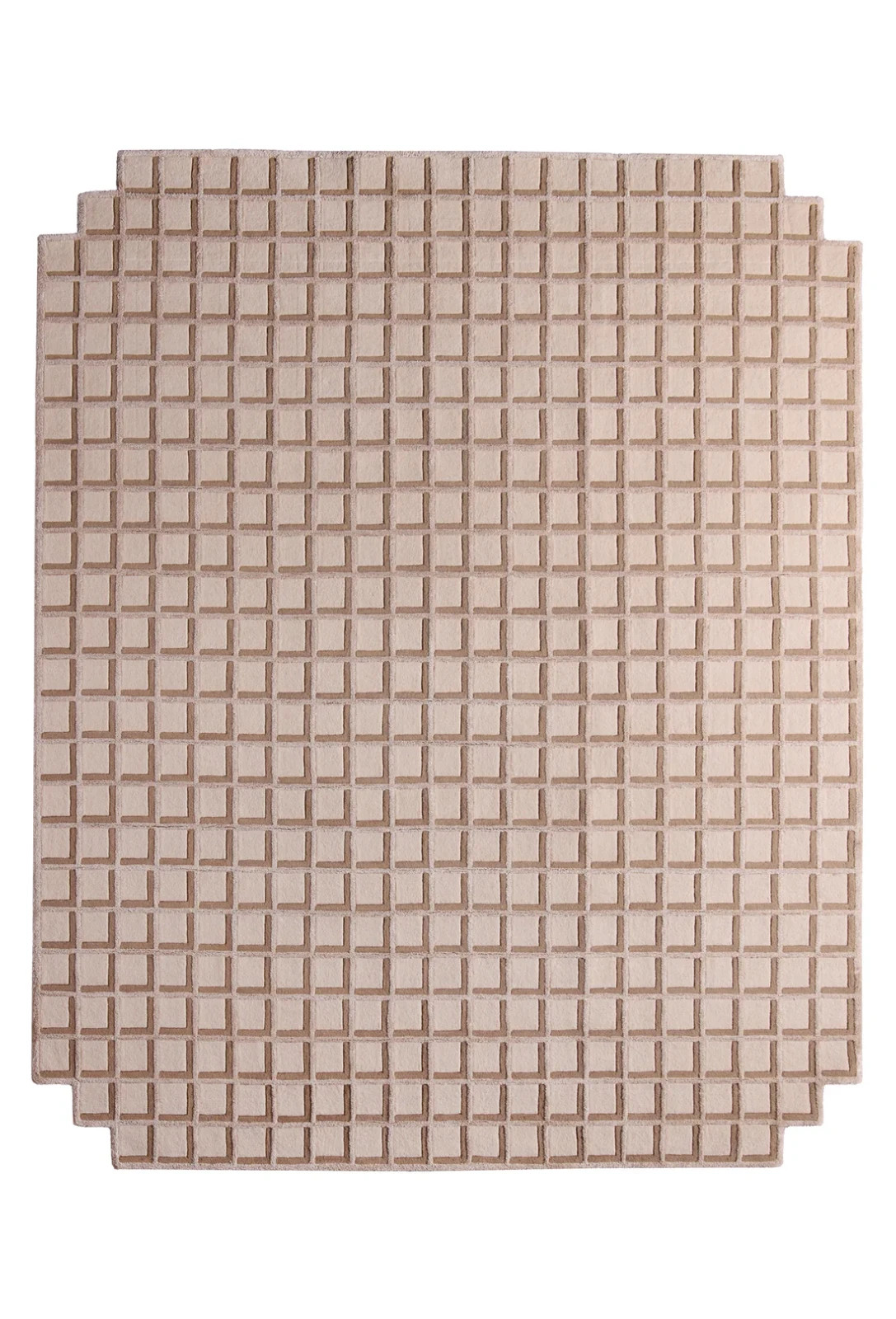 Post-Modern Sand Beige Grid Pattern Stepped Edge Hand-Tufted Rug 6×9 Living Room