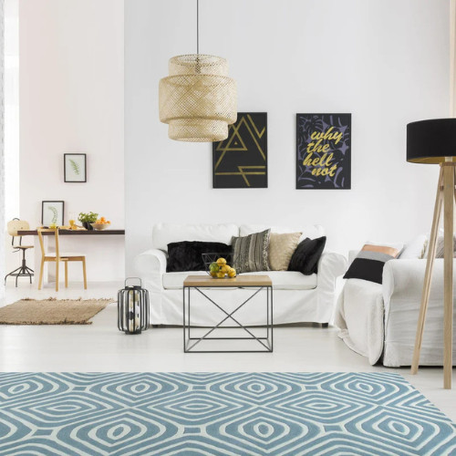 Blue Hand Tufted Wool Area Rug, Living Room Carpet, Wool Room Carpet Custom Rugs