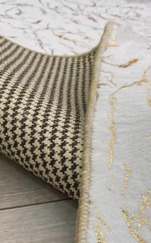 Luxury White Gold Rug, White Marble Pattern Rug, Gold Border Rug, Home Rug