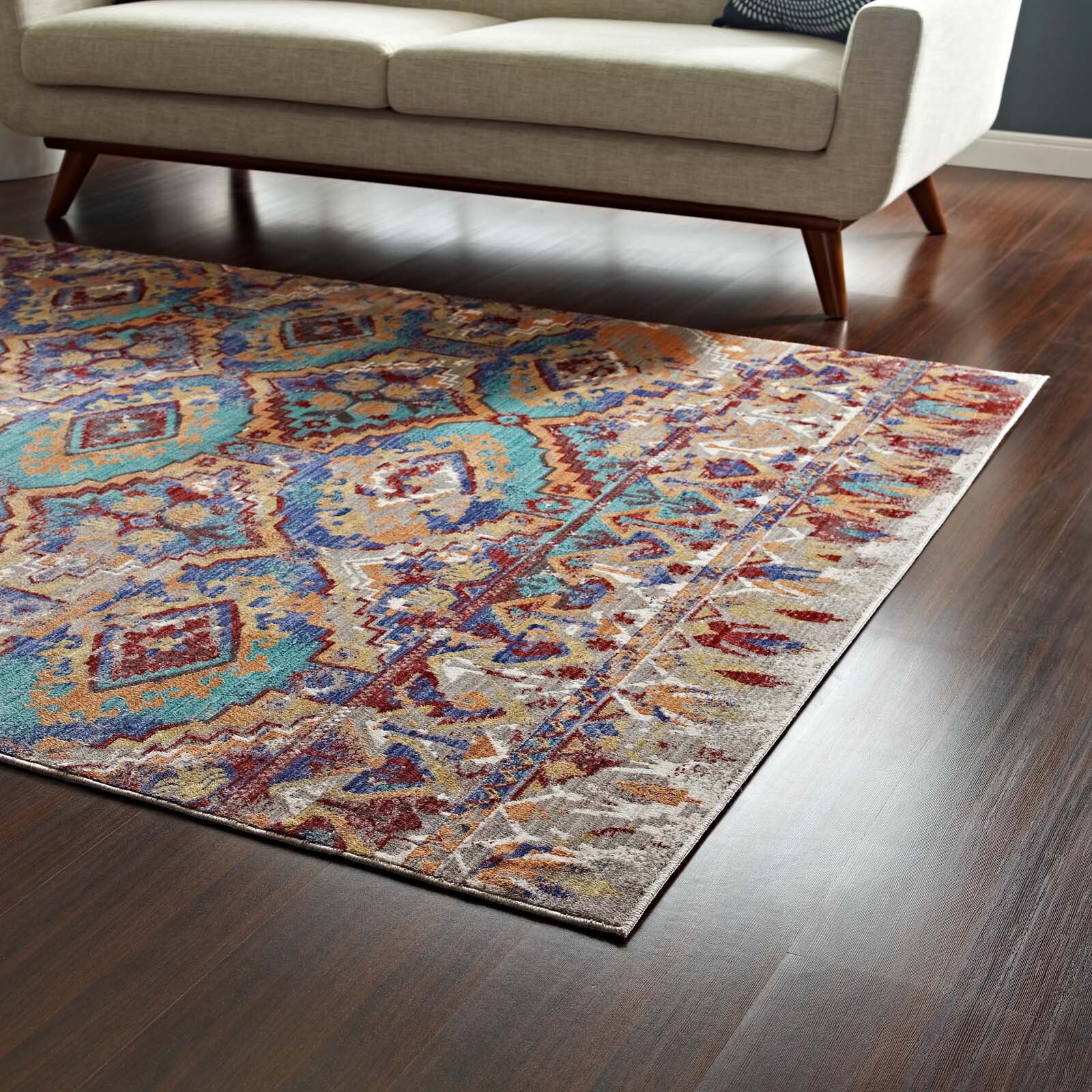 Southwestern Tribal Aztec Distressed Vintage 4×6 Area Rug in Multicolored