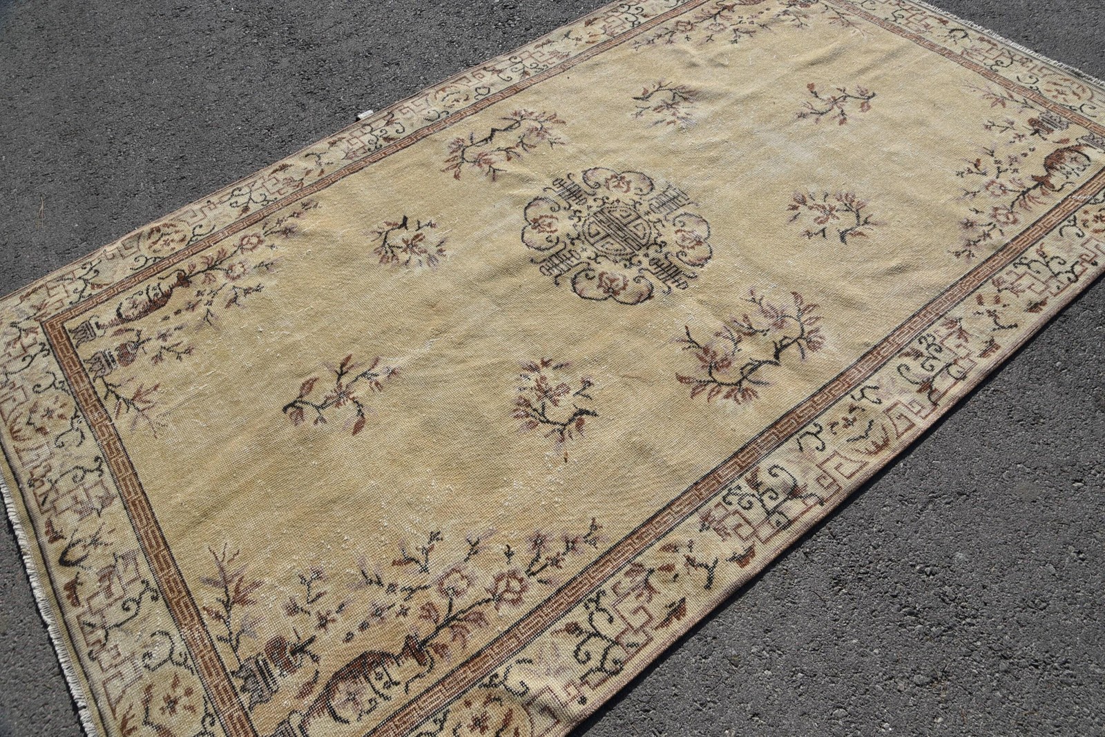 5,5×9,3 ft Rug, Vintage Turkish Rug, Beige Brown Floral Wool Rug