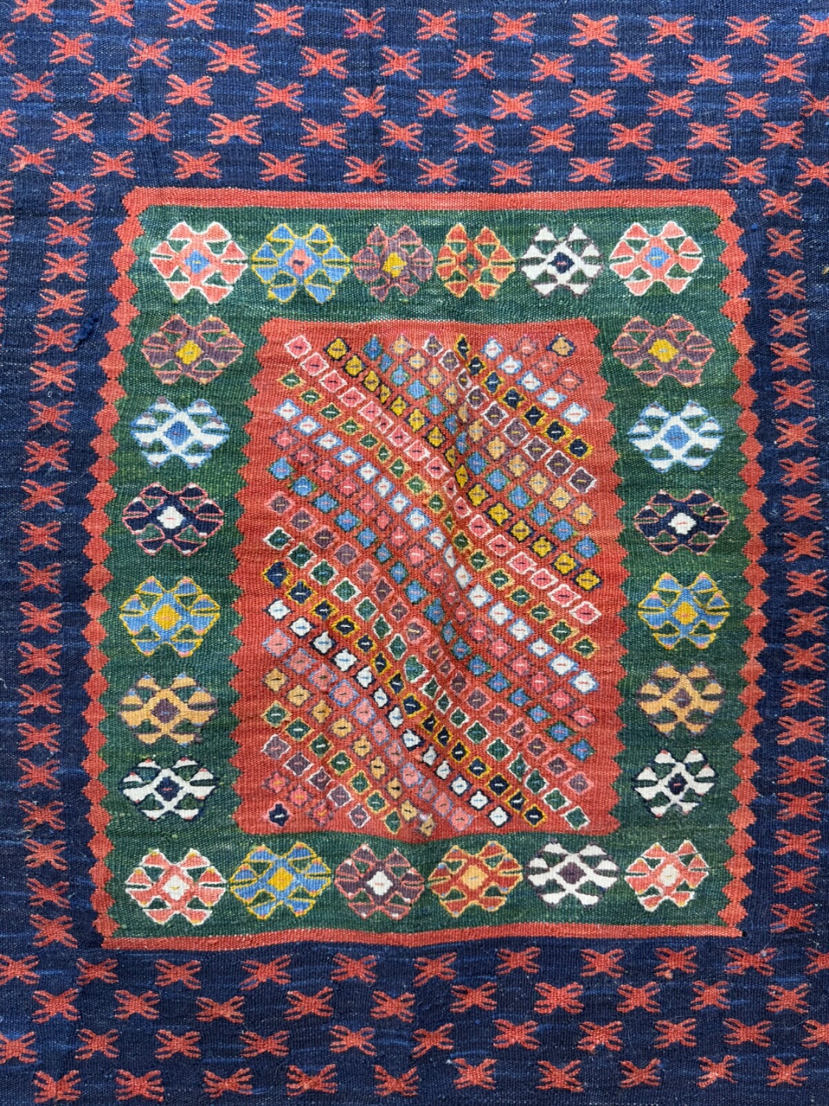 Vintage Beautiful Hand Woven Turkey Sofreh Style Wool Weaving Kilim Rug 106x99Cm