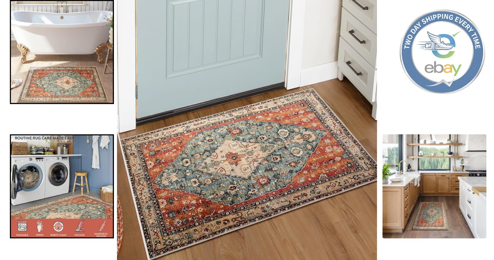 Geometric Tribal 2×3 Rug – Indoor Non-Slip, Machine Washable Design