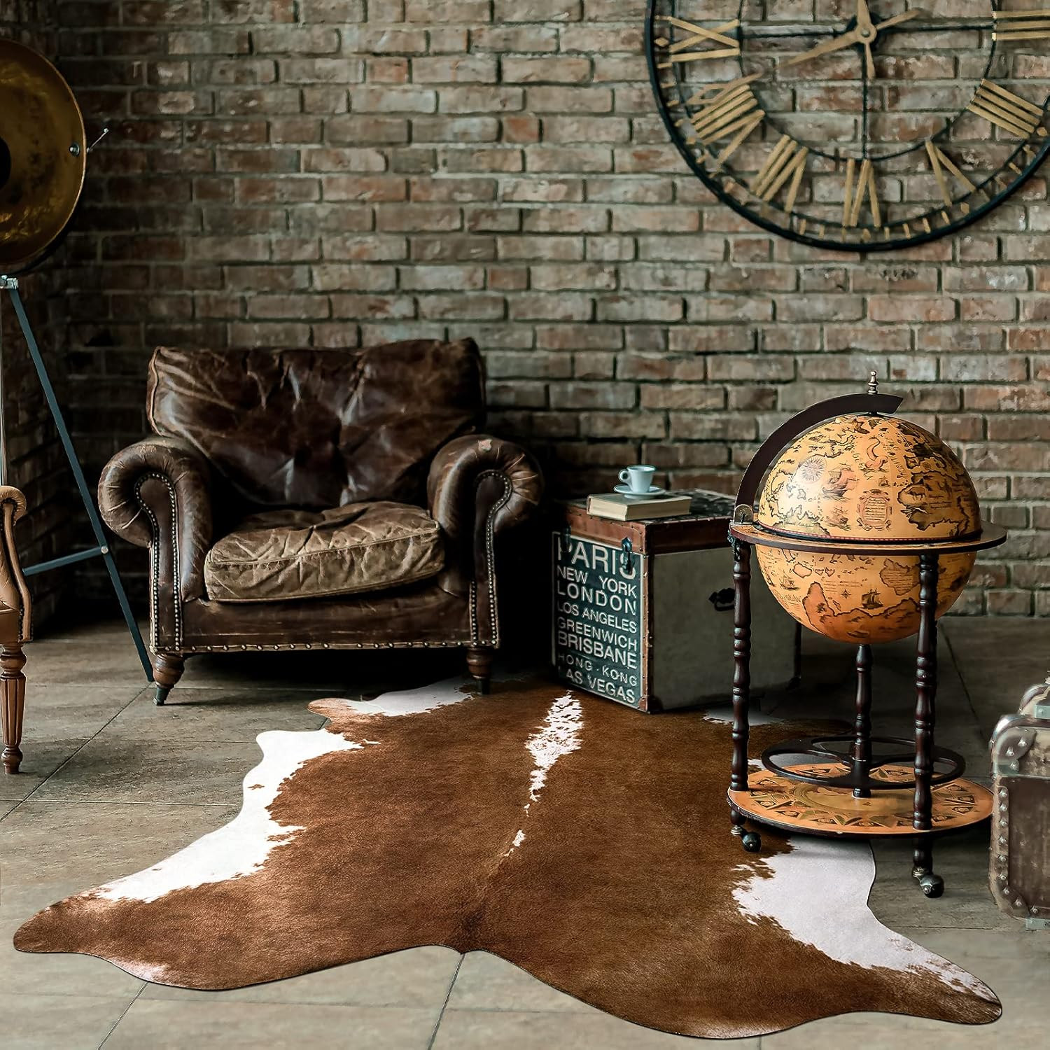 Faux Cow Hide Rug, Vintage Western Home Decor Cow Print Rugs for Living Room, Fa