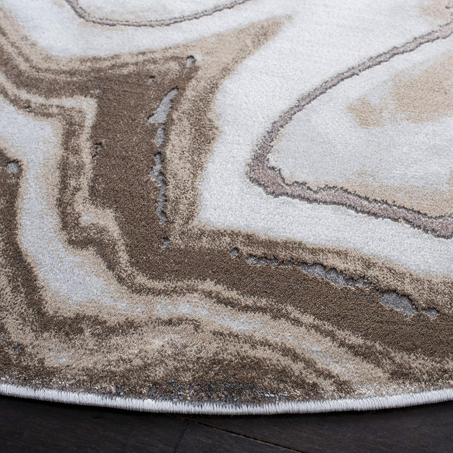 Modern Abstract Gold & Grey Area Rug – 8′ Round, Non-Shedding, Easy Care