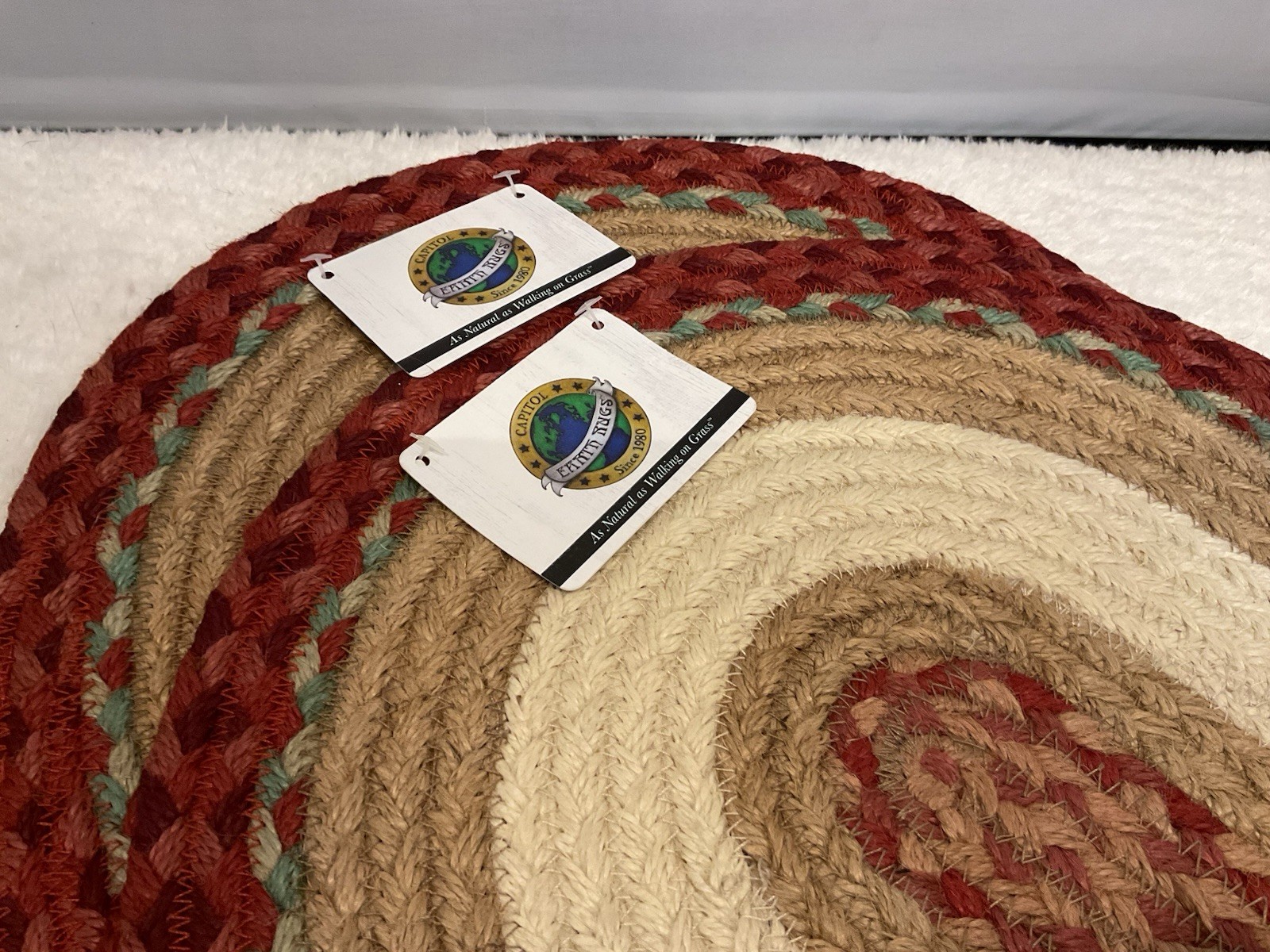2 Braided Jute Oval Placemat Trivet CRANBERRIES Earth Rugs 18 X 14 NWT New