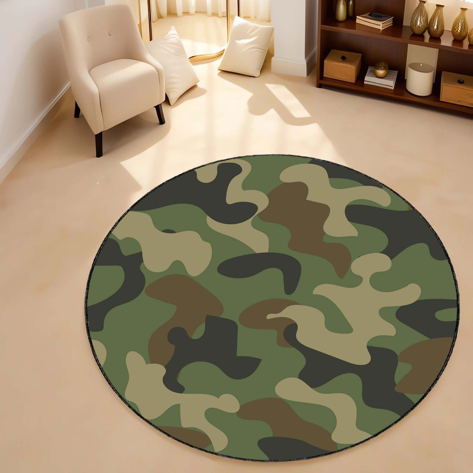 Camouflage Rug, Army Decor Rug, Military Round Rug, Camo Pattern Rug