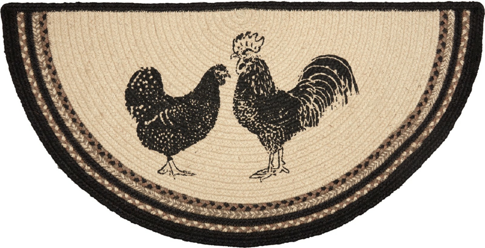 Braided Rooster Hearth or Doorway Rug Half Circle w/ Nonslip Pad 33″ Sawyer Mill