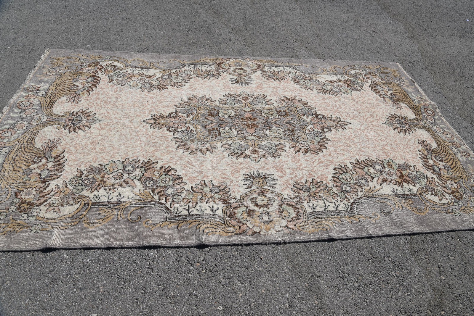 Turkish Large Rug 5,4×9,4 ft, Beige Brown Animal Print Rug Wool