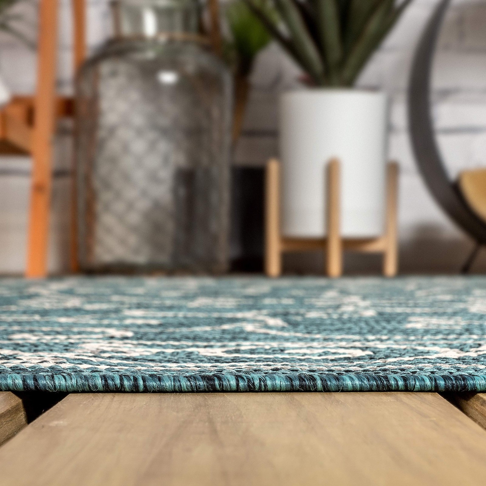 Jonathan Y Vintage Filigree Indoor Outdoor Square Area Rug 8X8 Teal/Gray