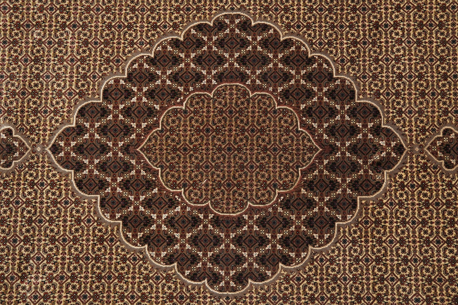8 x 10 Beige Quality Wool And Silk Handmade Tabriiz Mahii Area Rug #F-4457