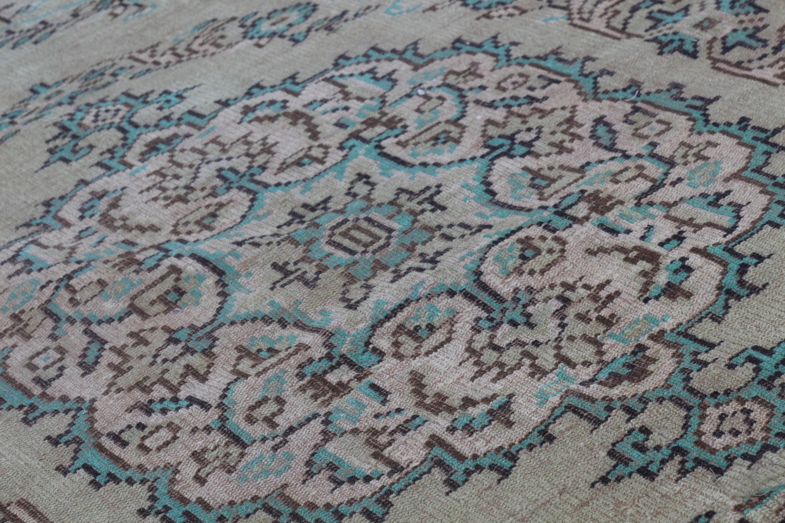 Turkish Rug, Area 4,3×8,2 ft Vintage Rug, Green Blue Southwestern Wool Rug