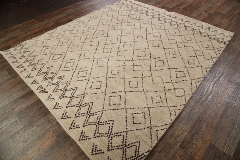 Handmade Beige Moroccan Area Rug 8×10 Ft Tribal Modern Oriental Wool Carpet