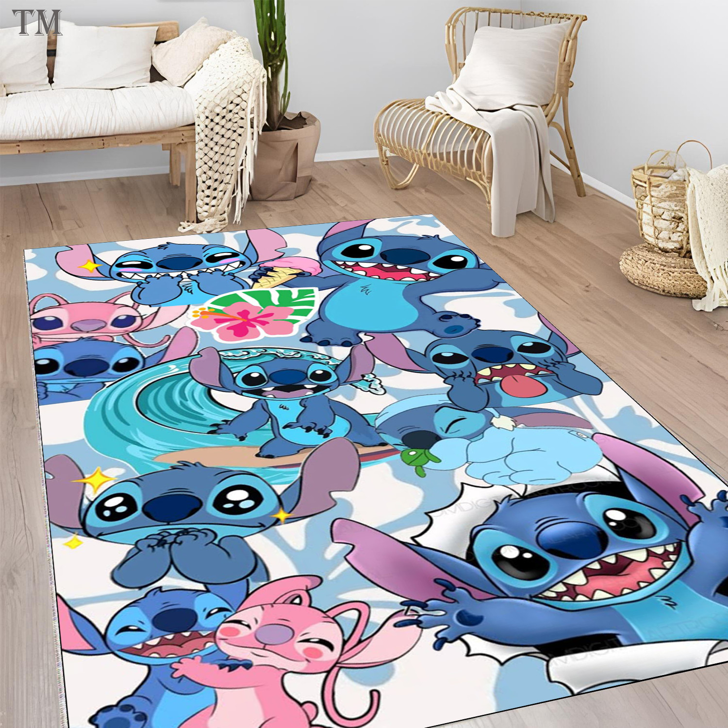 Stitch Ohana Rectangle Rug – Cute Cartoon Area Rug Home Decor