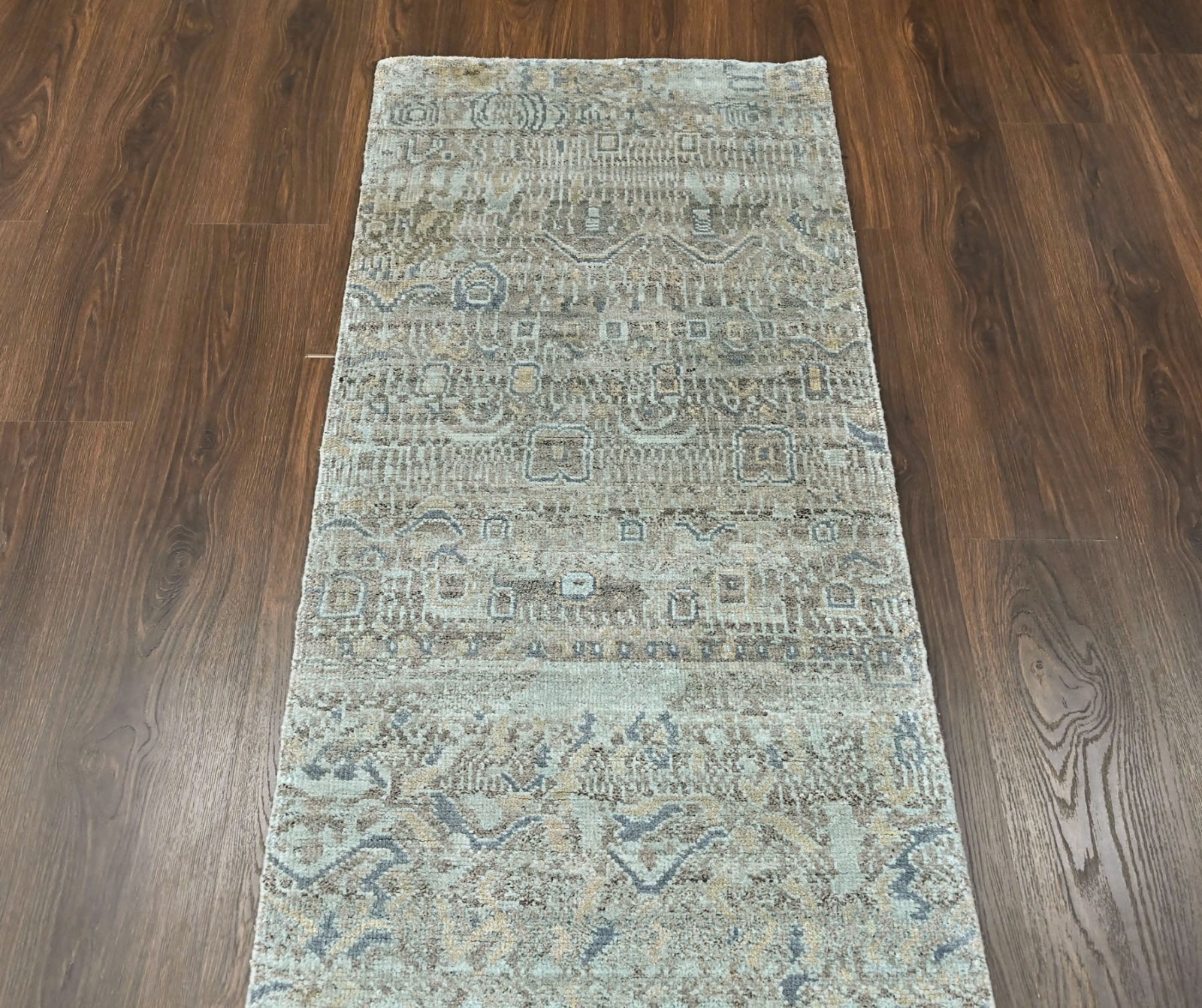 2’3”x9’11” Runner Hand Knotted Wool Celedon Oushak Modern Rug