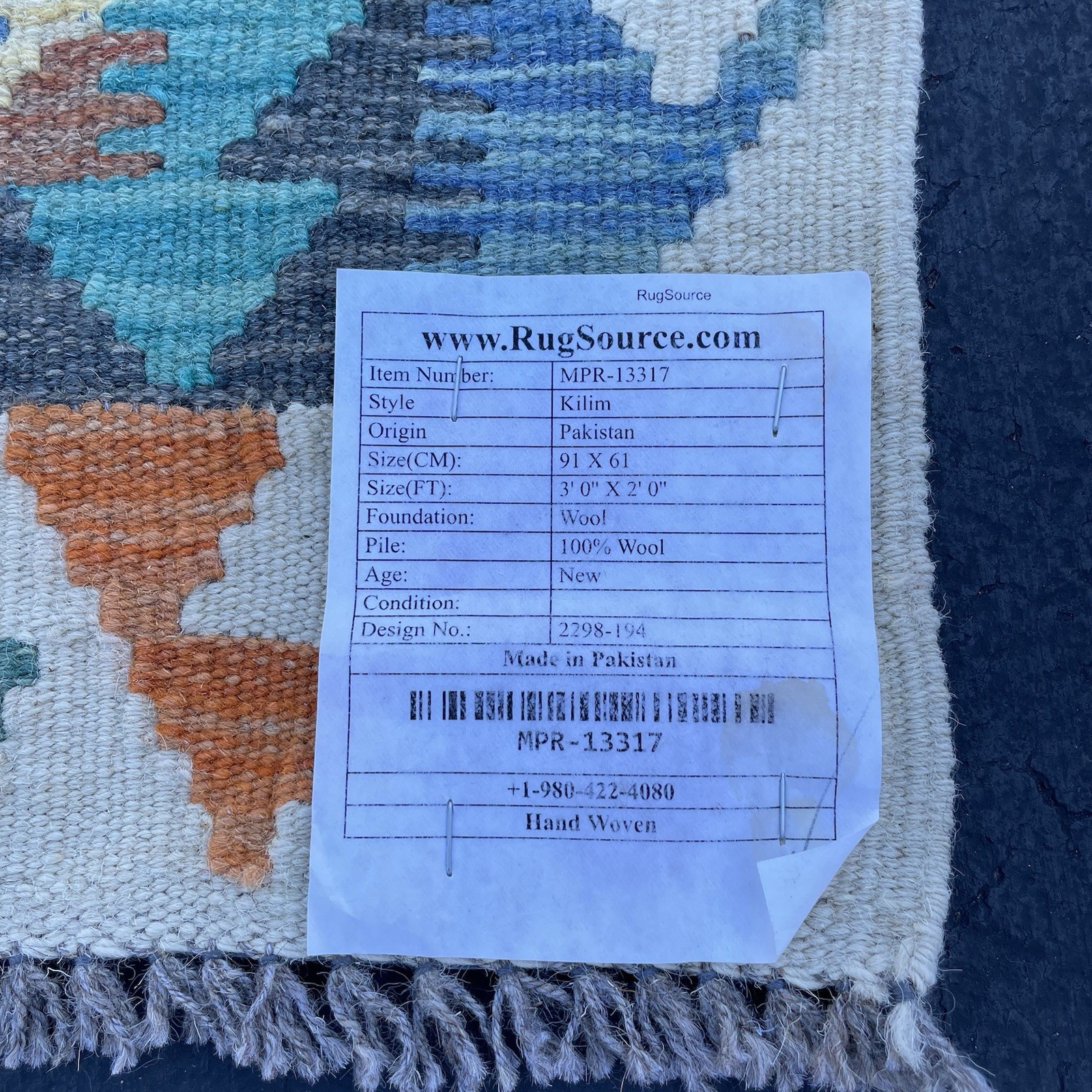 Handmade Kilim Rug 2 FT x 3 FT Rectangle Flatweave Pile Wool Tribal Aztec NWT
