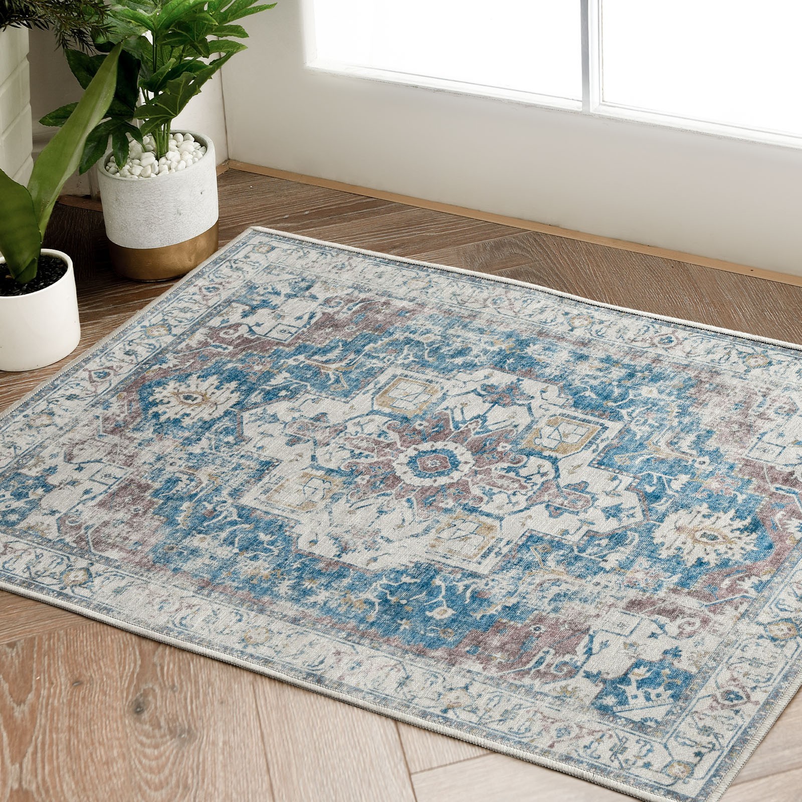 5×7 Vintage Oriental Area Rug Washable Non-Slip Indoor Bedroom Orange Navy Blue