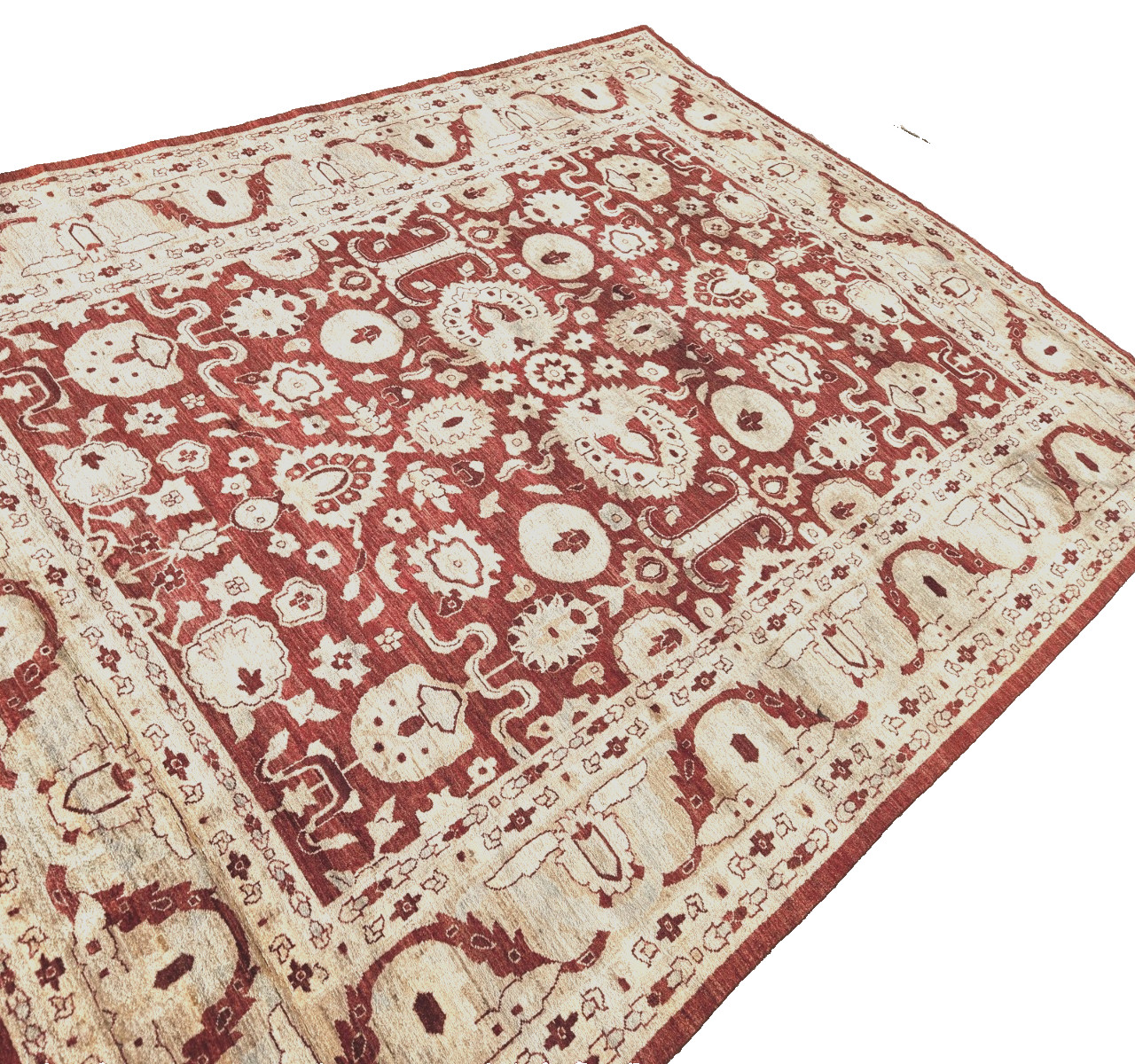 ANTIQUITY HAND-KNOTTED TURKISH OUSHAK TRIBAL-ZIGLAR WOOL MUTED RUG 9′ X 12′