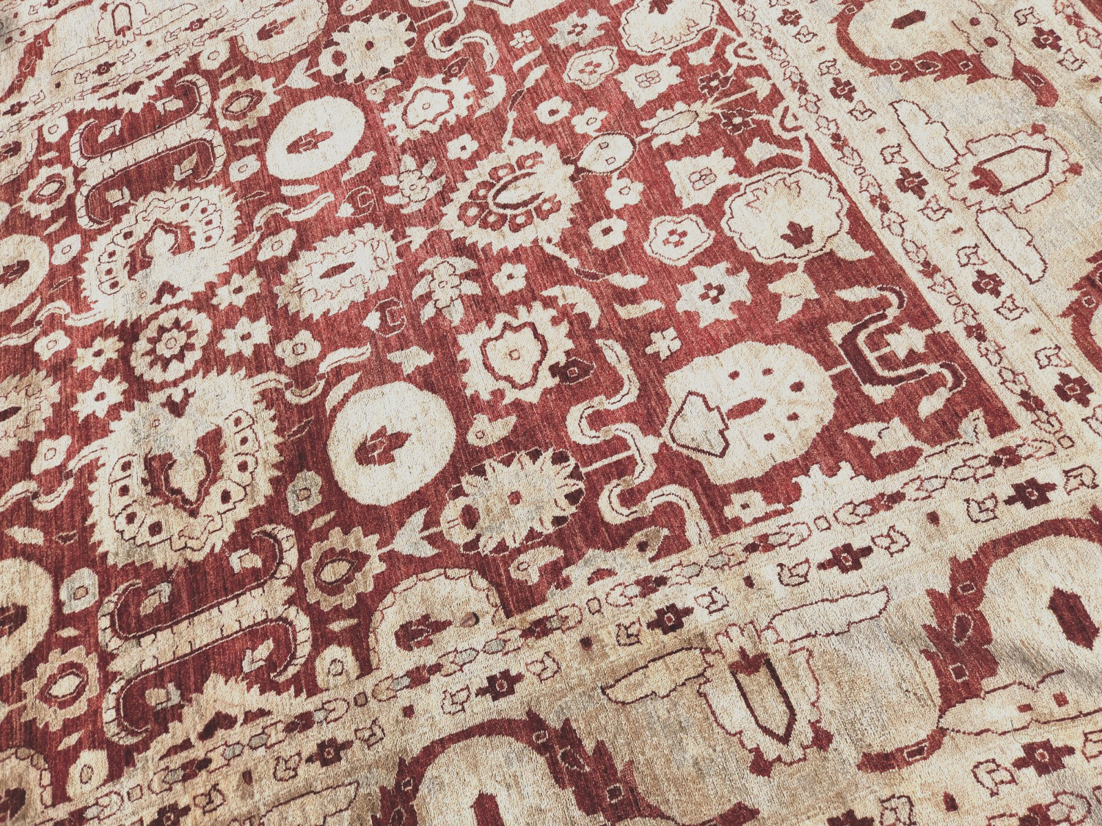 ANTIQUITY HAND-KNOTTED TURKISH OUSHAK TRIBAL-ZIGLAR WOOL MUTED RUG 9′ X 12′