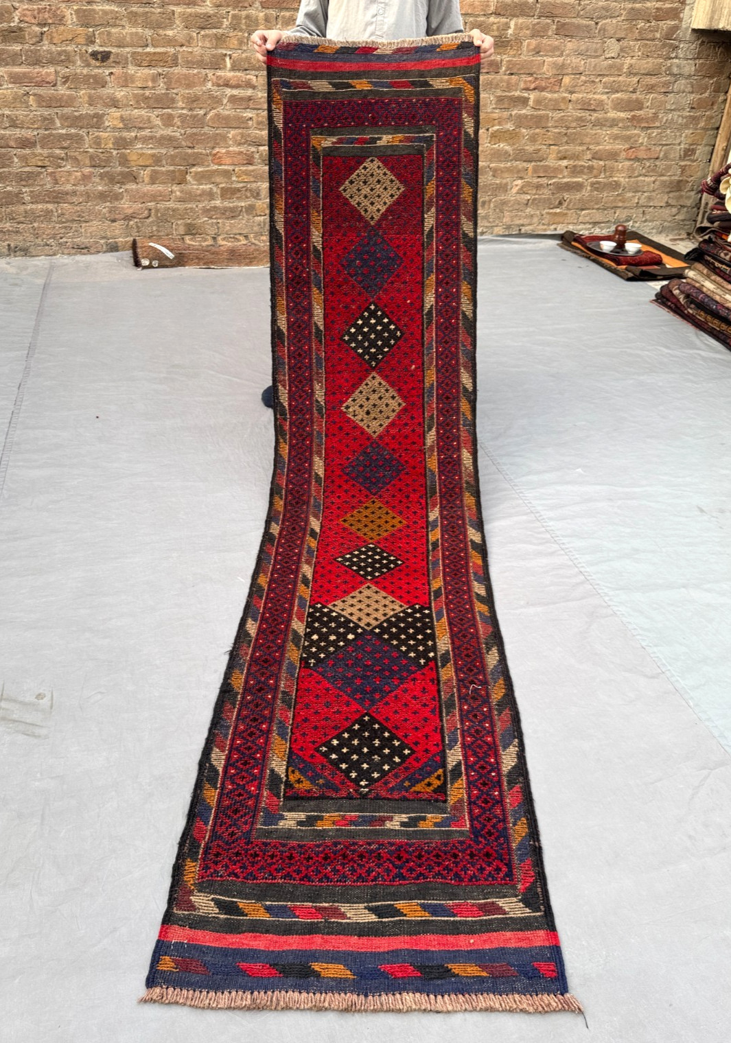 2 x 8’7 Ft Bold Mishwani Tribal Runner Rug- Vintage Afghan Geometric Wool Carpet