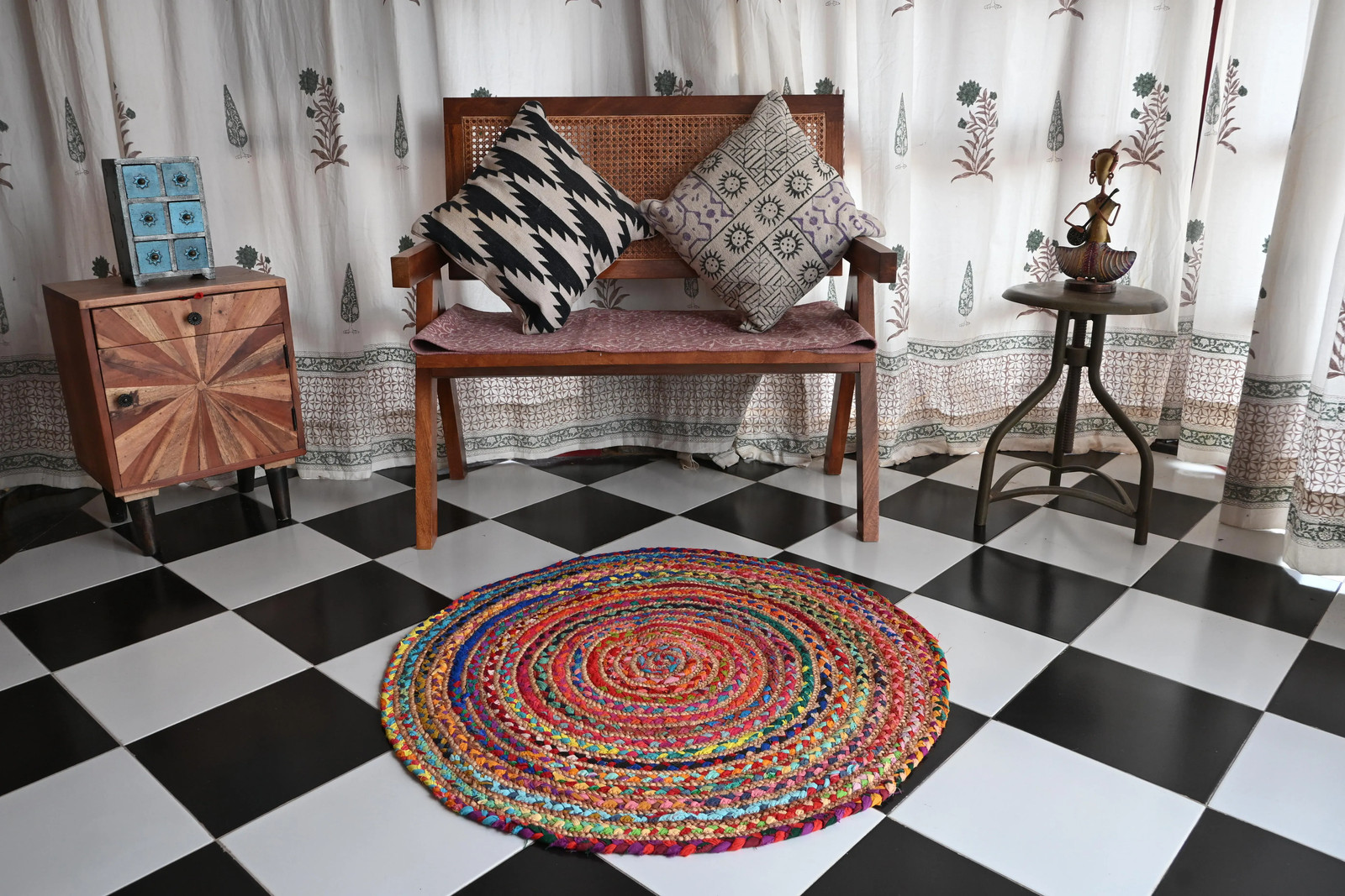 Rugmoda Jute Multicolor Braided 3×3 ft Round Area Rug for Living Room Bedroom