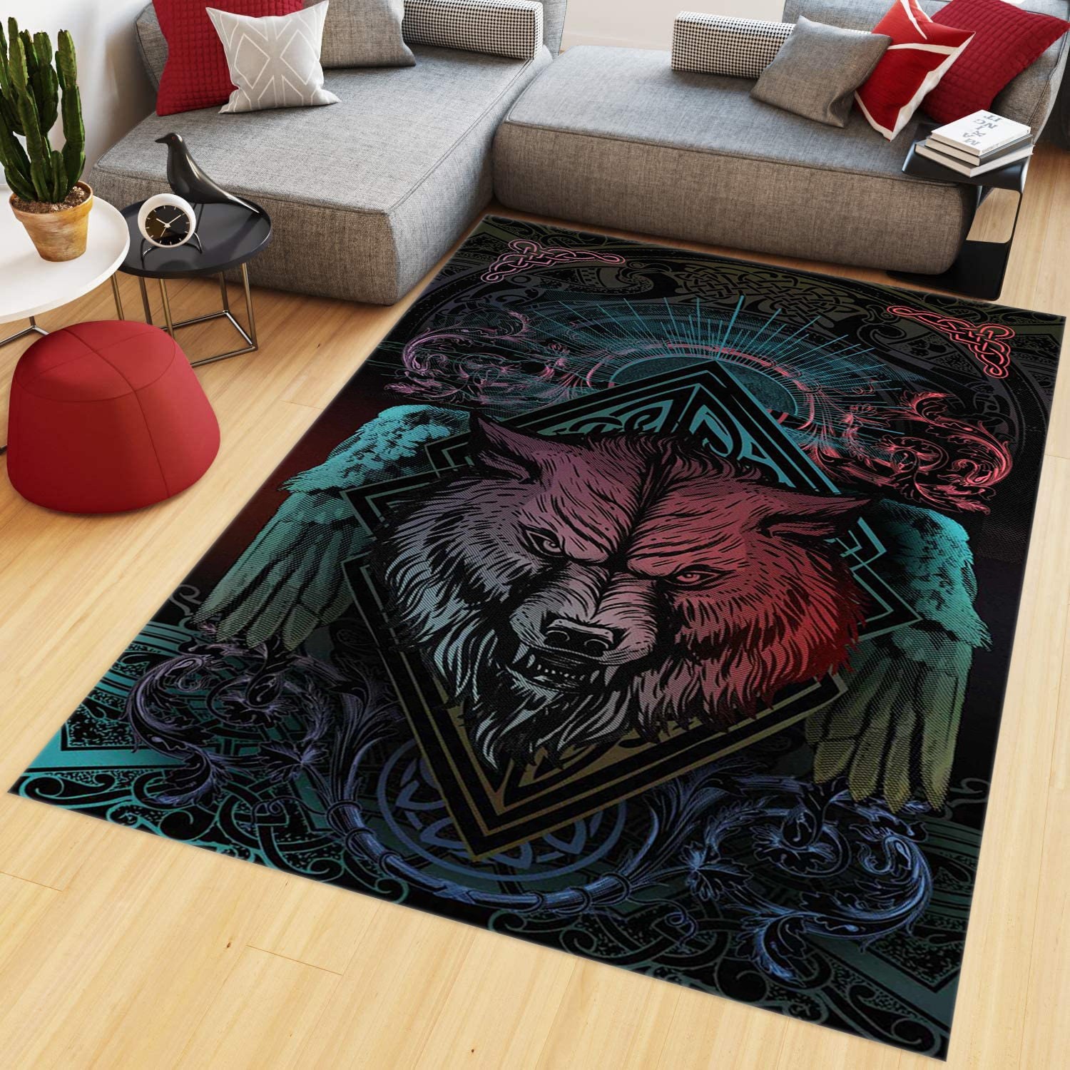Hunter Rug, Hunting Theme Decor, Bear Pattern Rug, Office Rug, Living Room Rug,