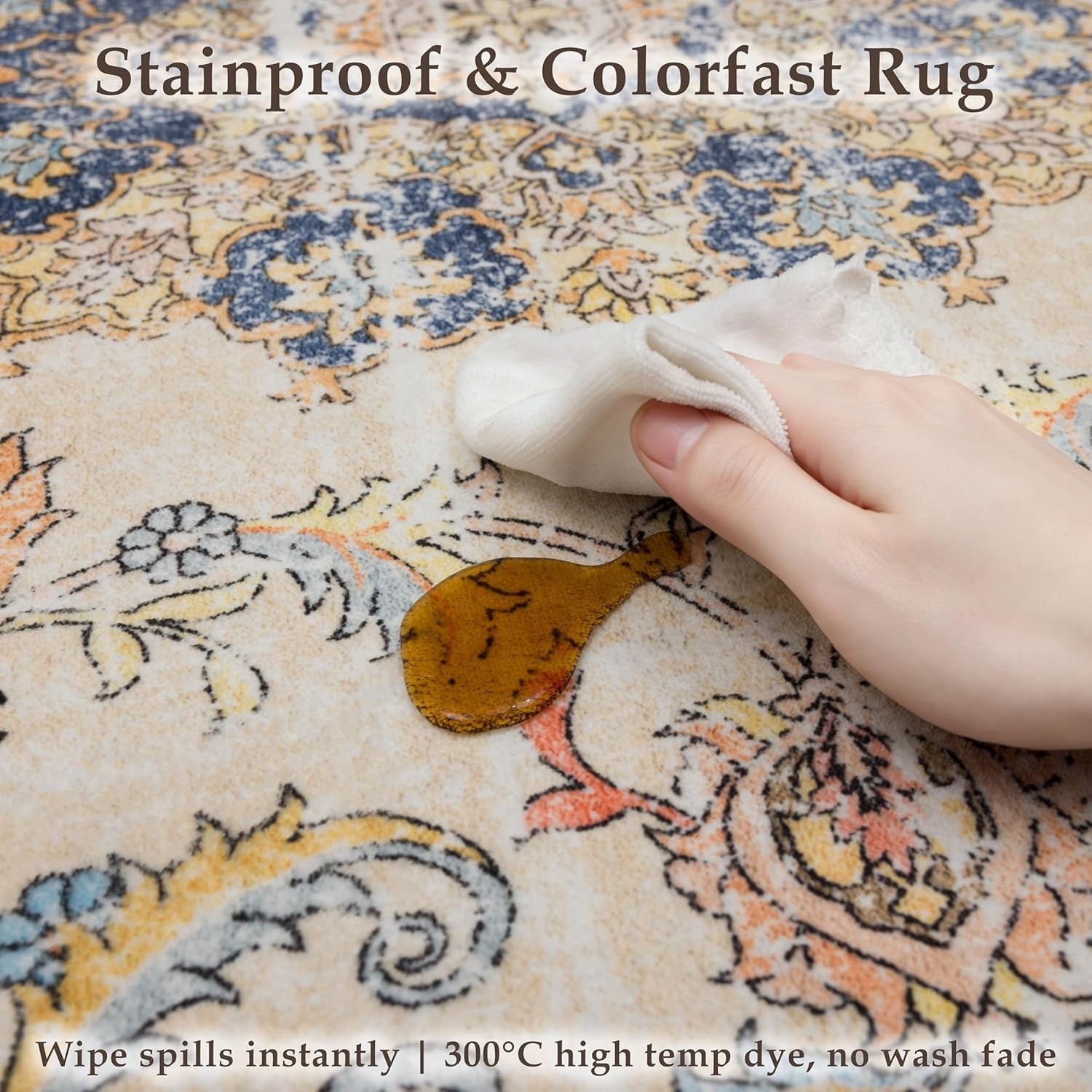 Versatile 8′ x 10′ Area Rug: Stain & Fade Resistant for Kids & Pets – Navy Brown