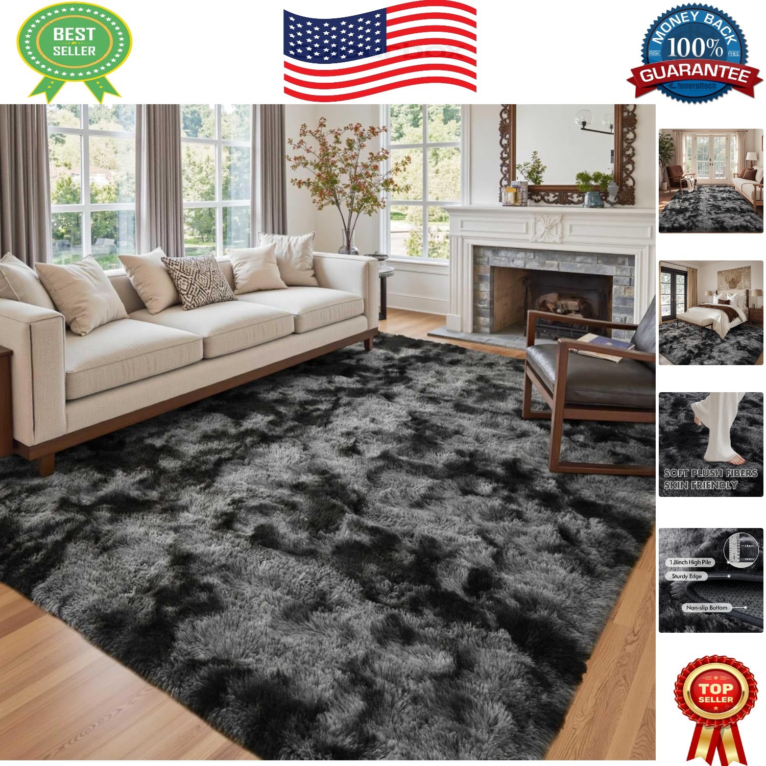 Luxurious 6×9 Ft Fluffy Shag Area Rug – Modern Tie-Dye Design for Bedrooms